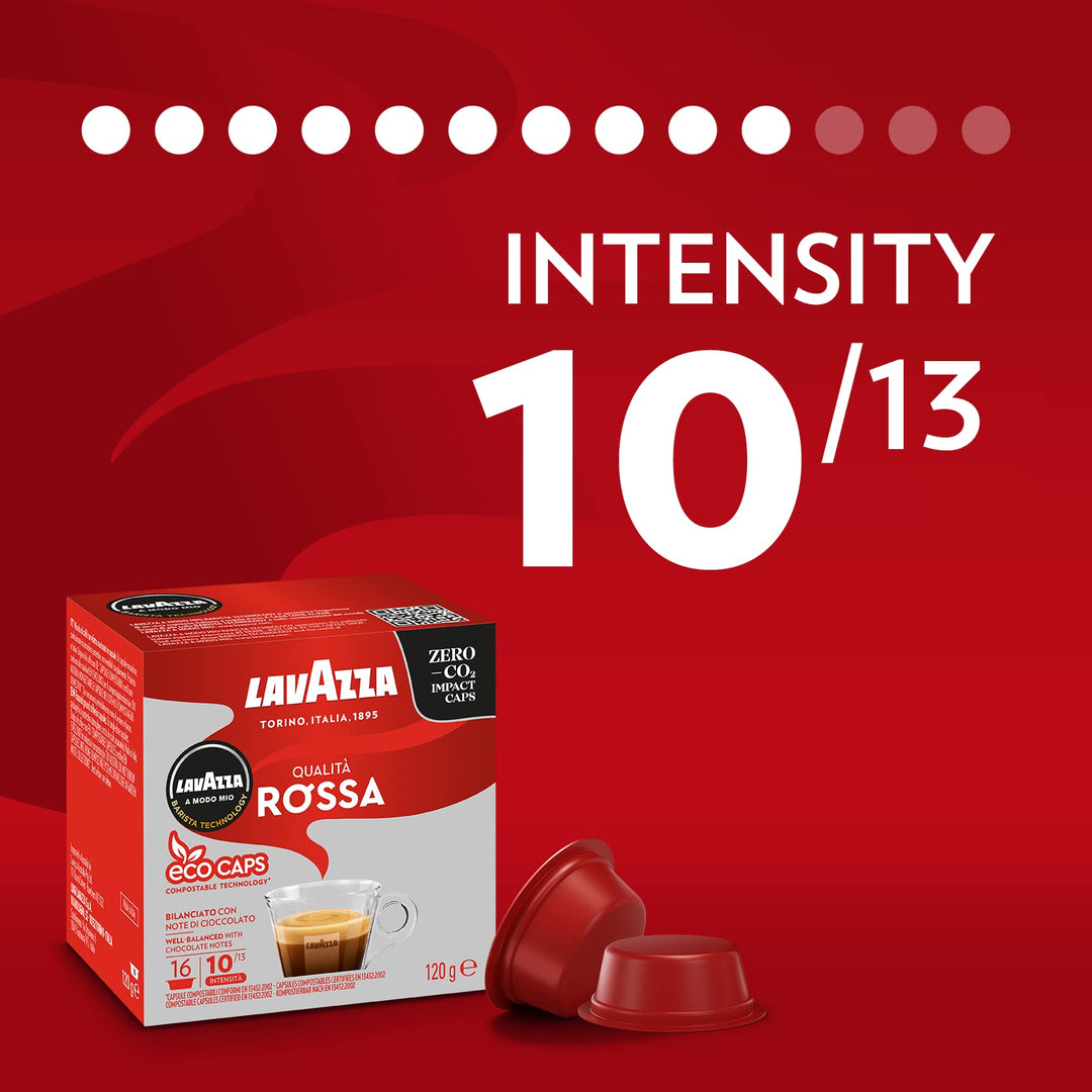 Lavazza A Modo Mio Qualità Rossa, 96 Compostable Coffee Capsules, Chocolate & Dried Fruit Notes, Arabica & Robusta Blend, Intensity 10/13