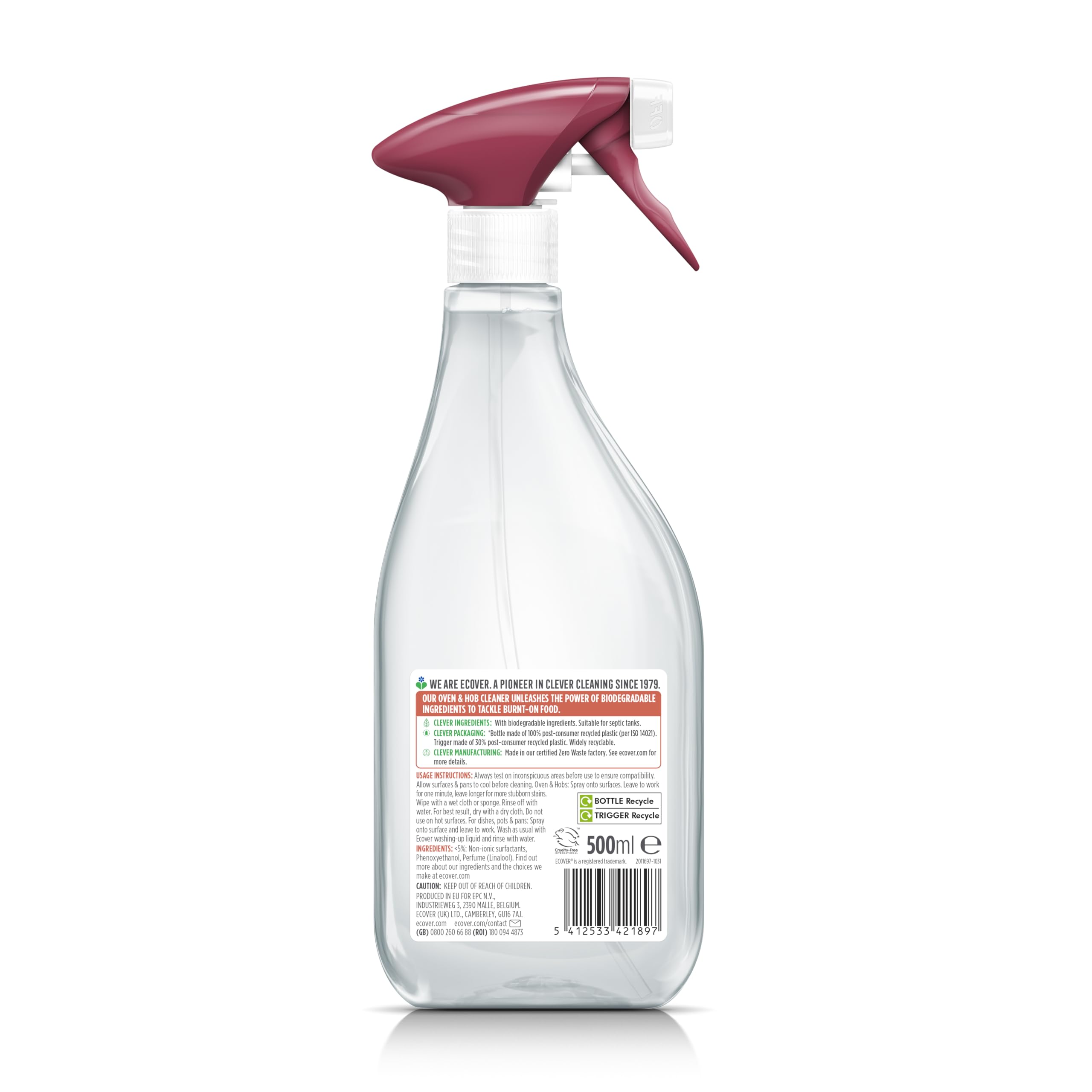 Ecover Oven & Hob Cleaner Spray - Cuts Grease & Burnt Food | 500 ml | Biodegradable