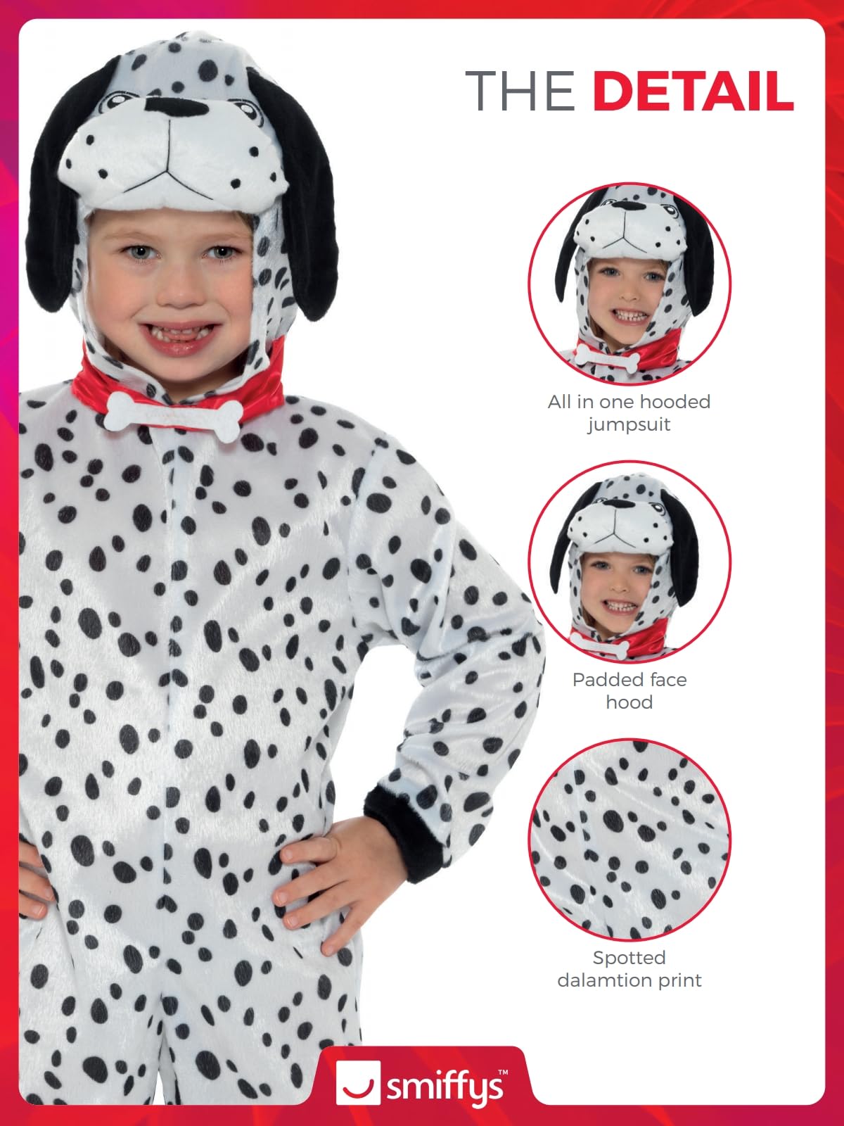 Smiffys Dalmatian Costume - Children's Black & White Hooded Jumpsuit with Tail 5