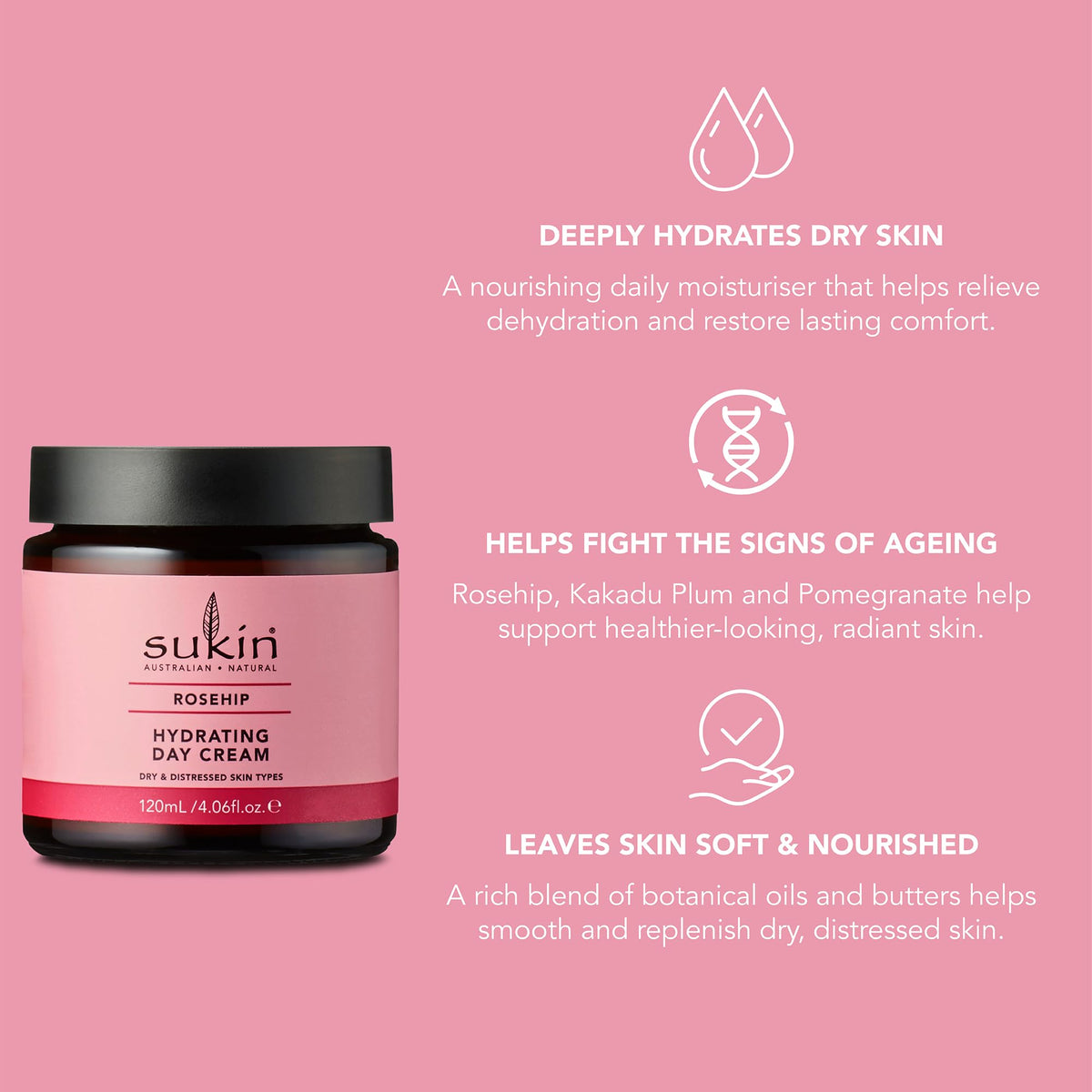Sukin Hydrating Day Cream - Moisturizing, Anti-Aging, Hydrating | 120ml 5