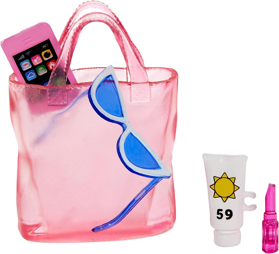 Barbie Doll - Pink & White Swimsuit with Beach Accessories, Ages 3+