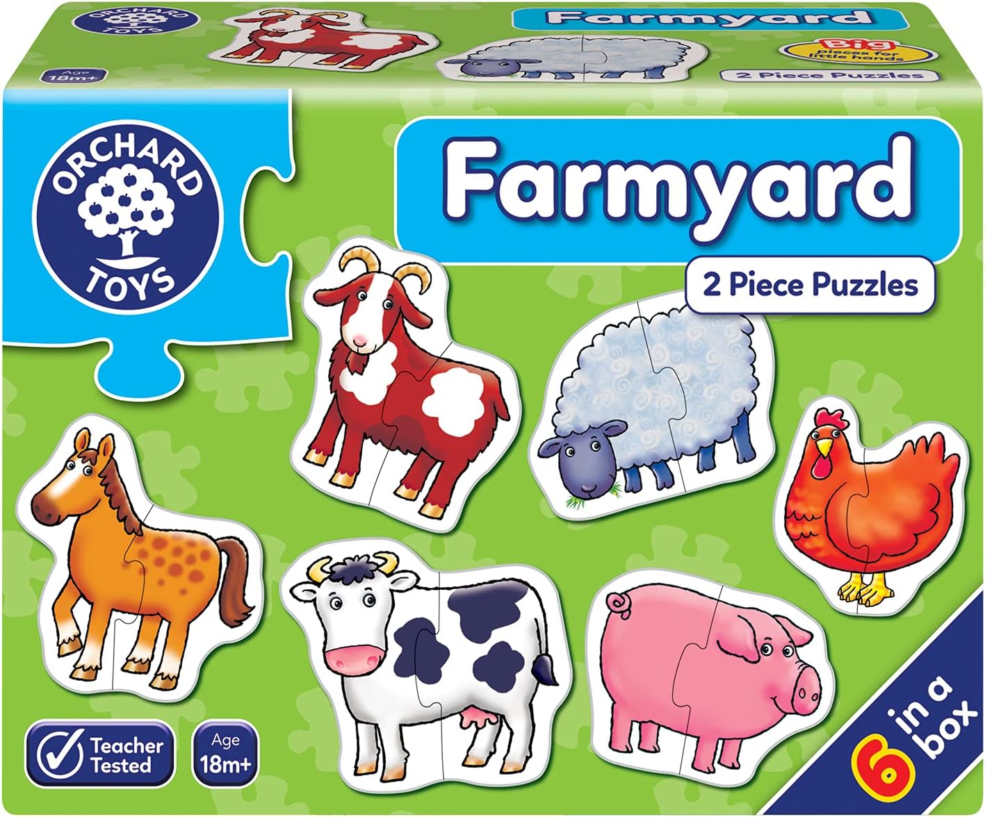 Orchard Toys Farmyard Jigsaw Puzzle - 6 Chunky 2-Piece Puzzles for Toddlers 18 Months+