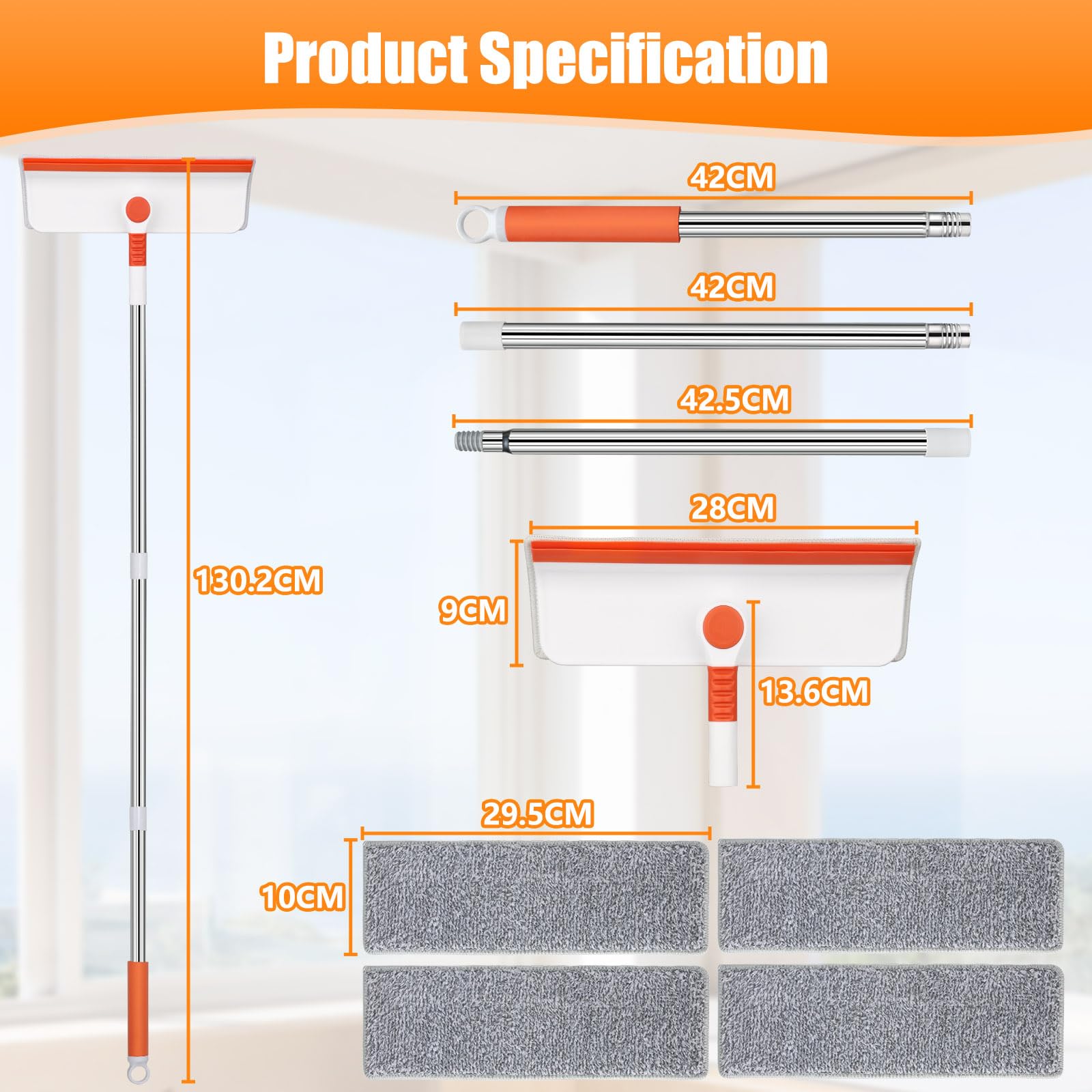 Alyvisun Window Screen Brush with 132cm Extendable Pole & 2-in-1 Scrubber/Squeegee