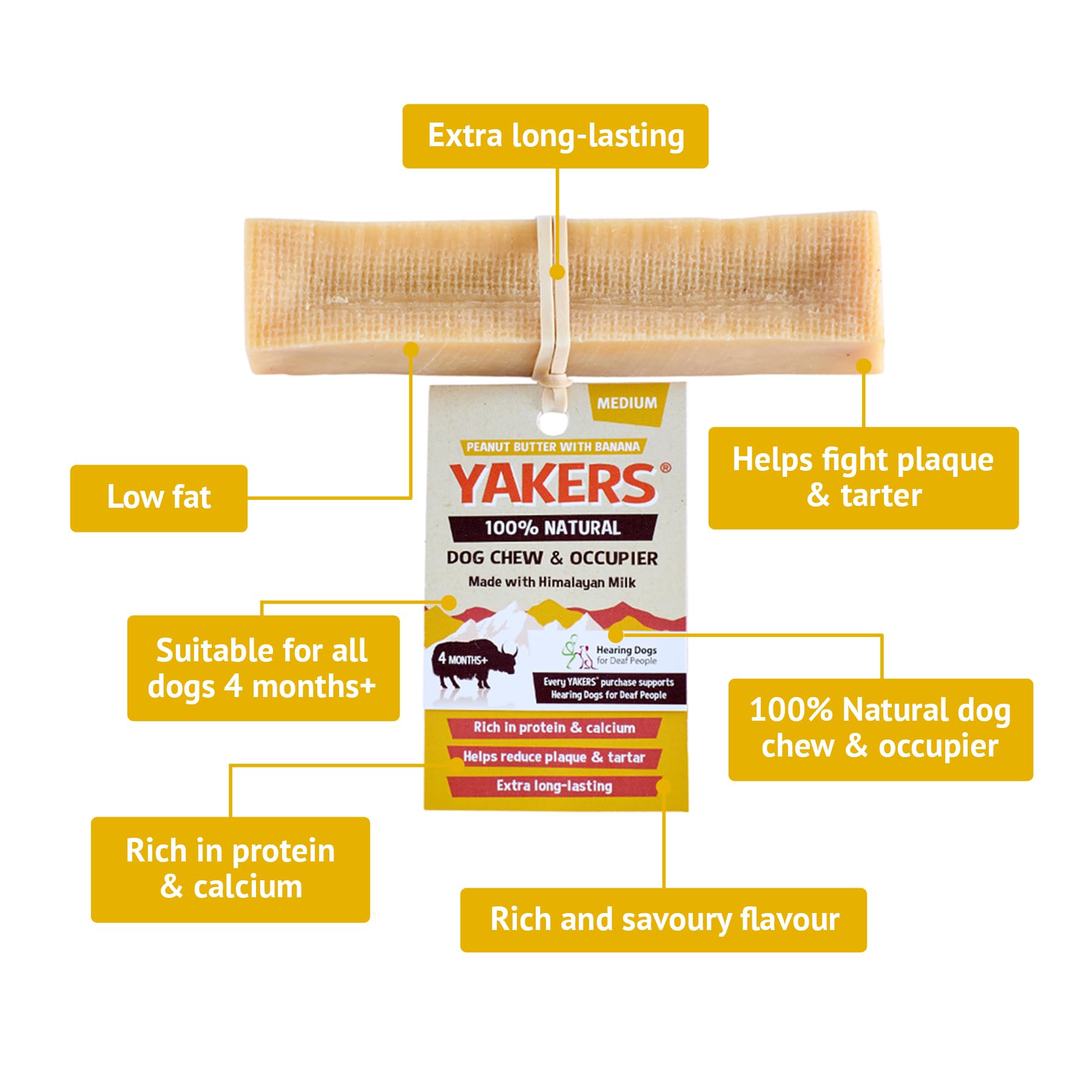 Yakers Peanut Butter Dog Chew for Adult Dogs - 70g Stick | Promotes Dental Hygiene