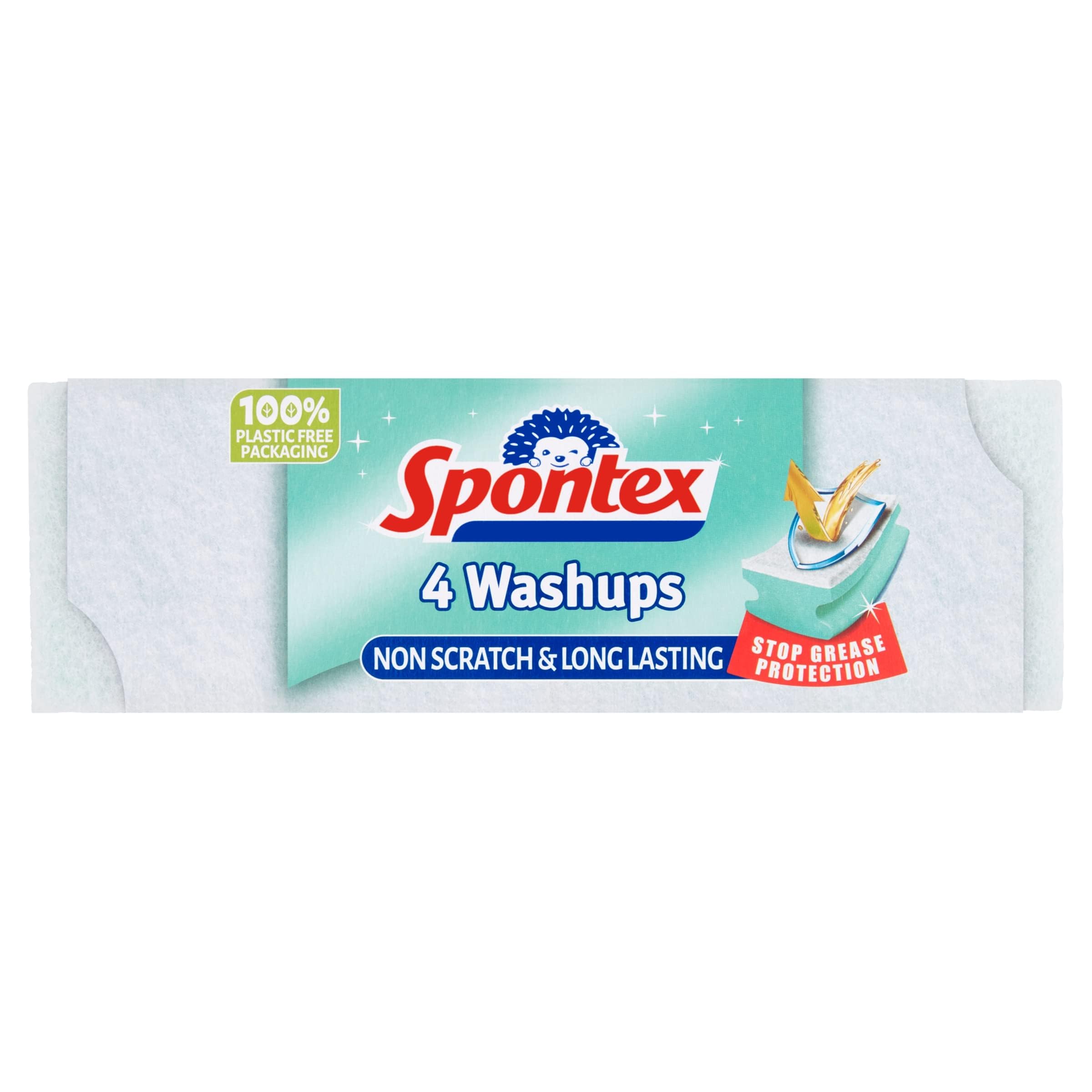Spontex Washups Non Scratch Sponge Scourers - Pack of 4 | Anti-Grease Technology