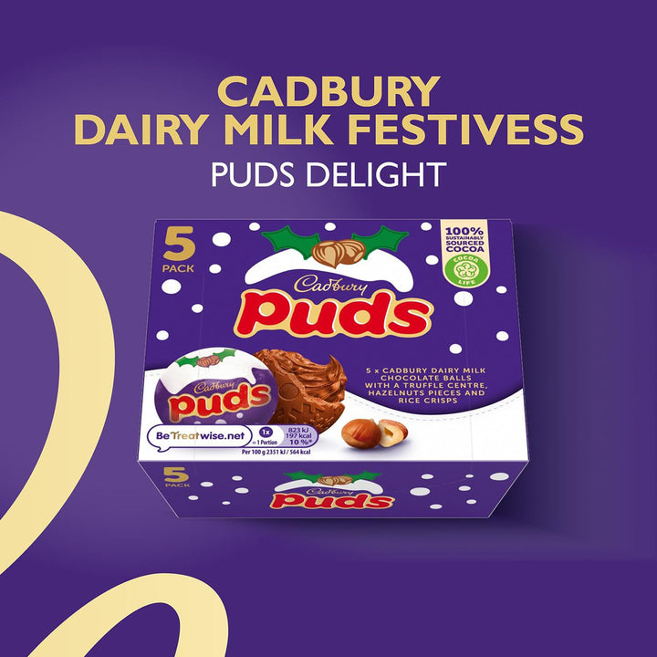 Cadbury Dairy Milk Chocolate Puds 5 Pack, 175g - Festive Truffle & Hazelnut Treats