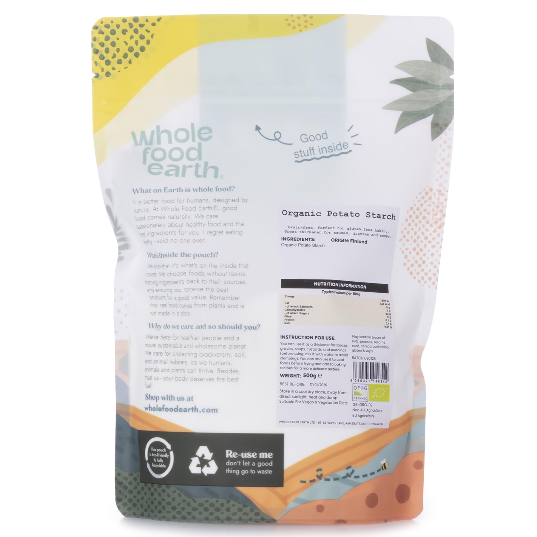 Wholefood Earth Organic Potato Starch - Natural Thickener & Stabiliser | 500g | Vegan, GMO Free 2