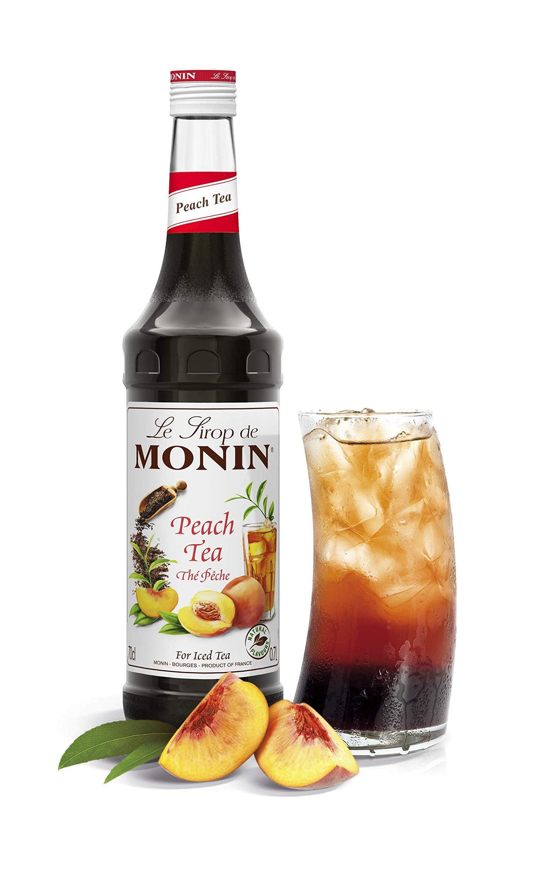 MONIN Premium Peach Tea Concentrate 1L - Vegan, Allergen-Free, Natural Flavours for Iced & Hot Teas