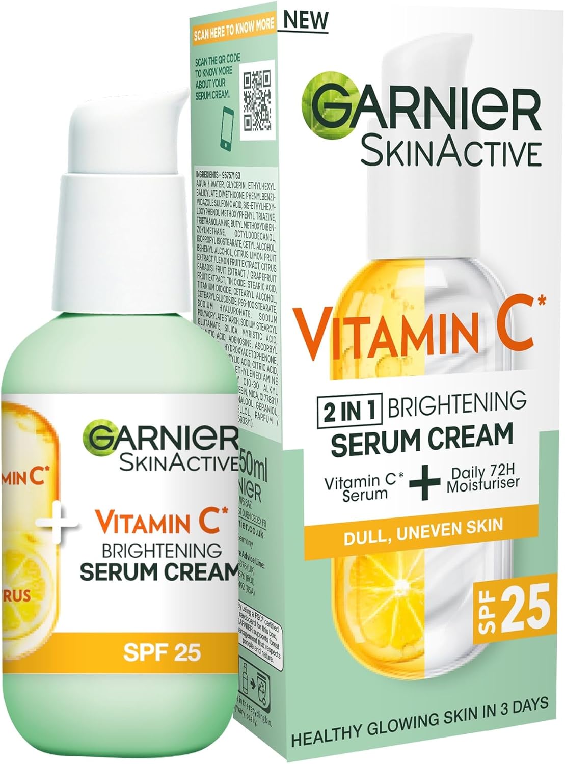 Garnier Vitamin C Serum Cream (50ml) - Brightening Face Moisturizer with 20% Vitamin C & SPF 25