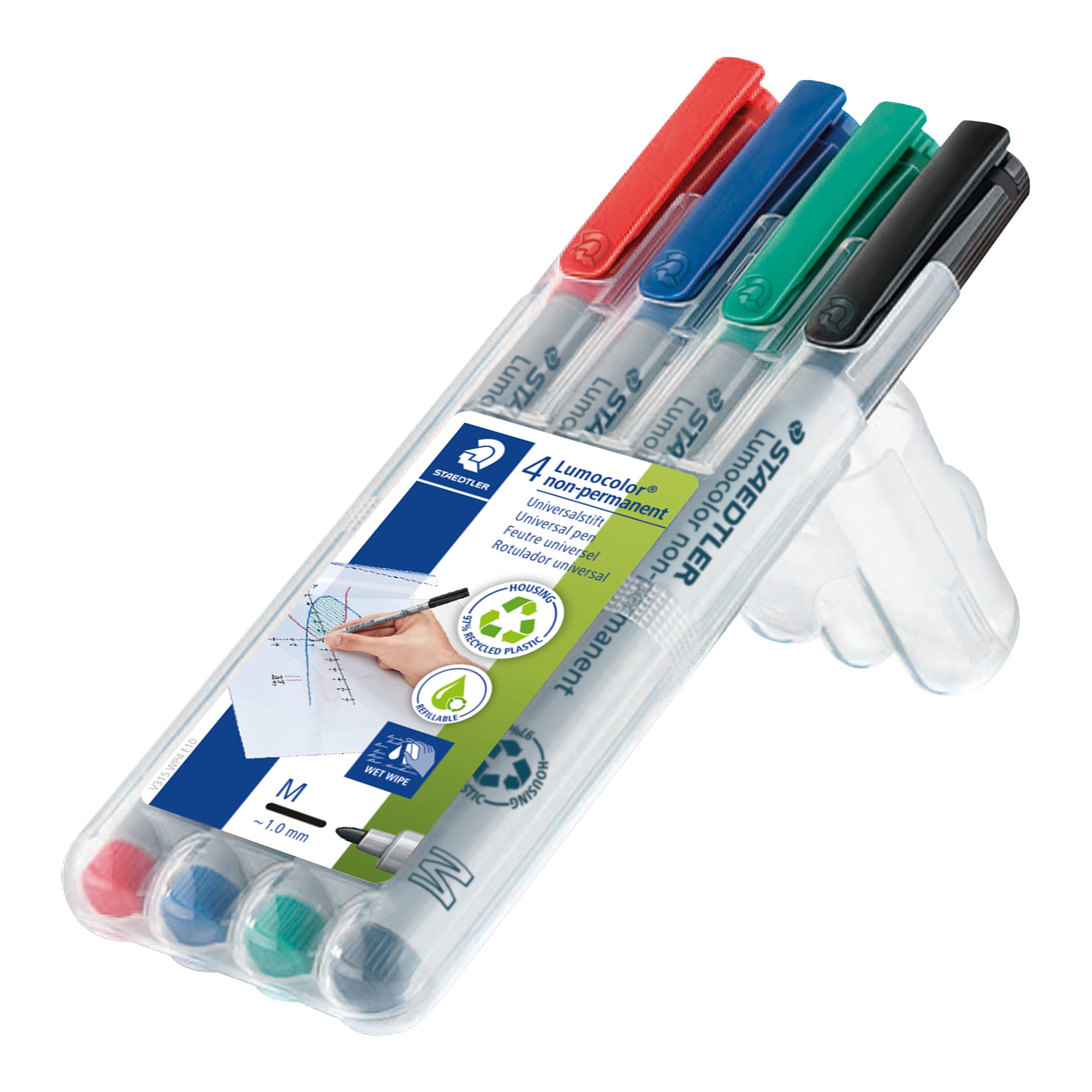STAEDTLER Lumocolor 315 WP4 Non-Permanent Pen - Medium 1.0mm Line Width, Assorted Colours (4 Pack) 2