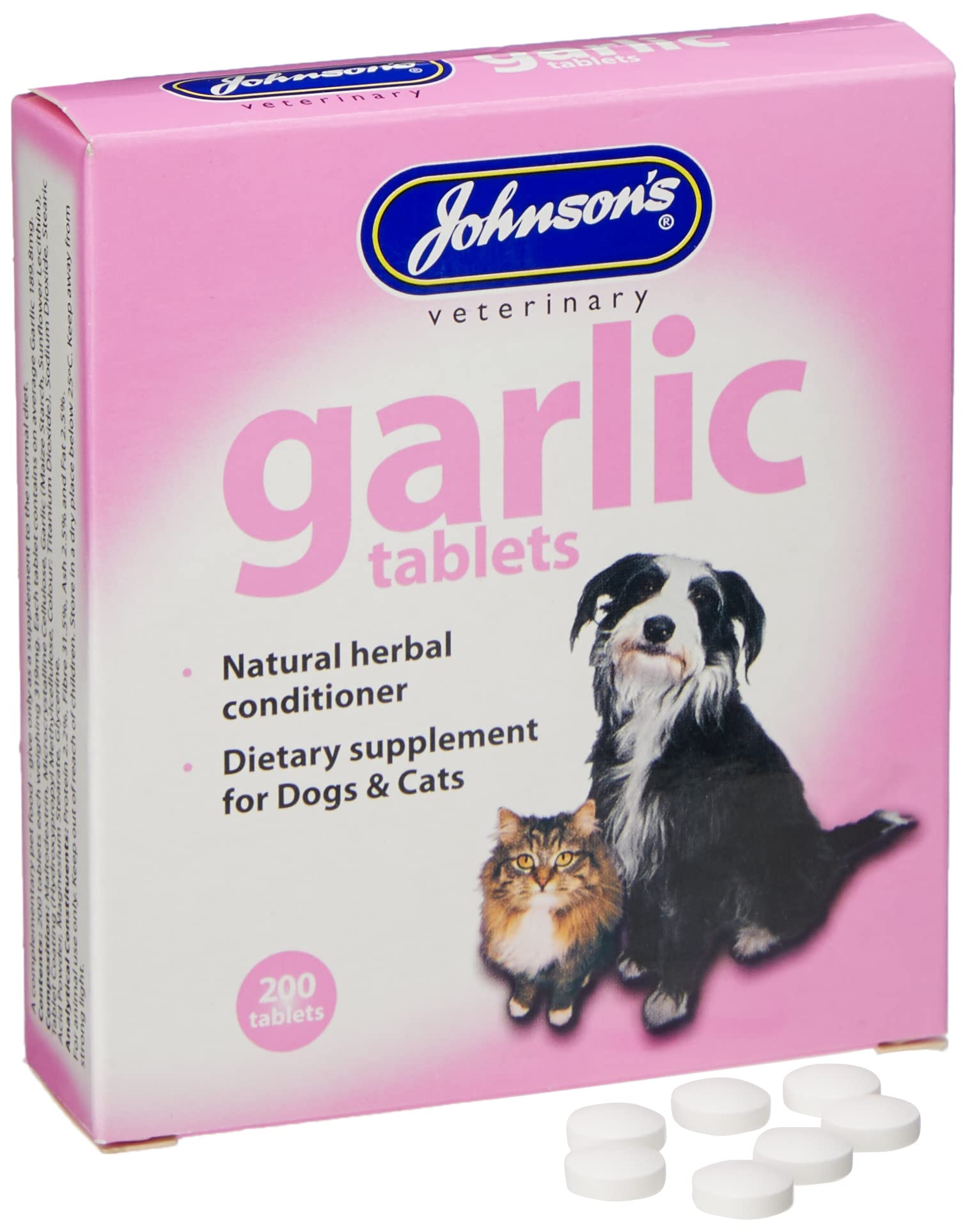 Johnson's Garlic Tablets for Dogs & Cats - Natural Worm Repellent | 200 Count