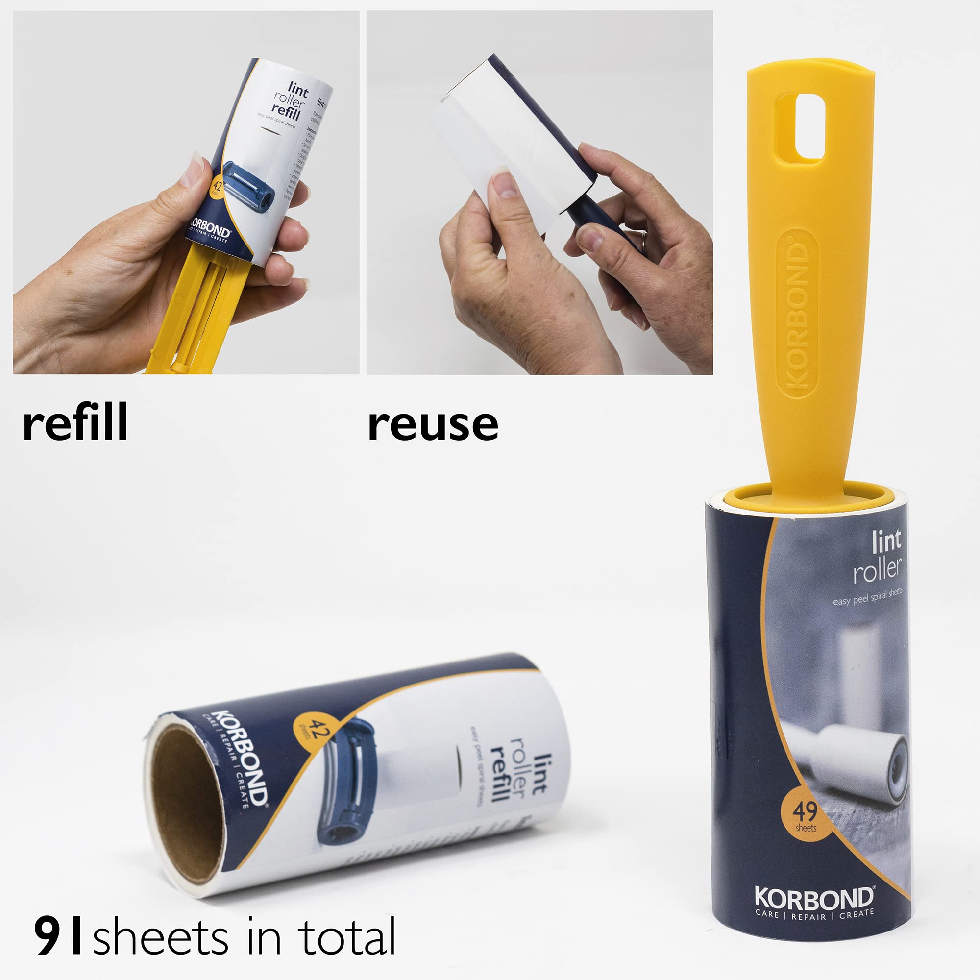 KORBOND Lint Roller and Refill Set - 451 Sheets Total | Extra Sticky Adhesive | Easy Peel 6