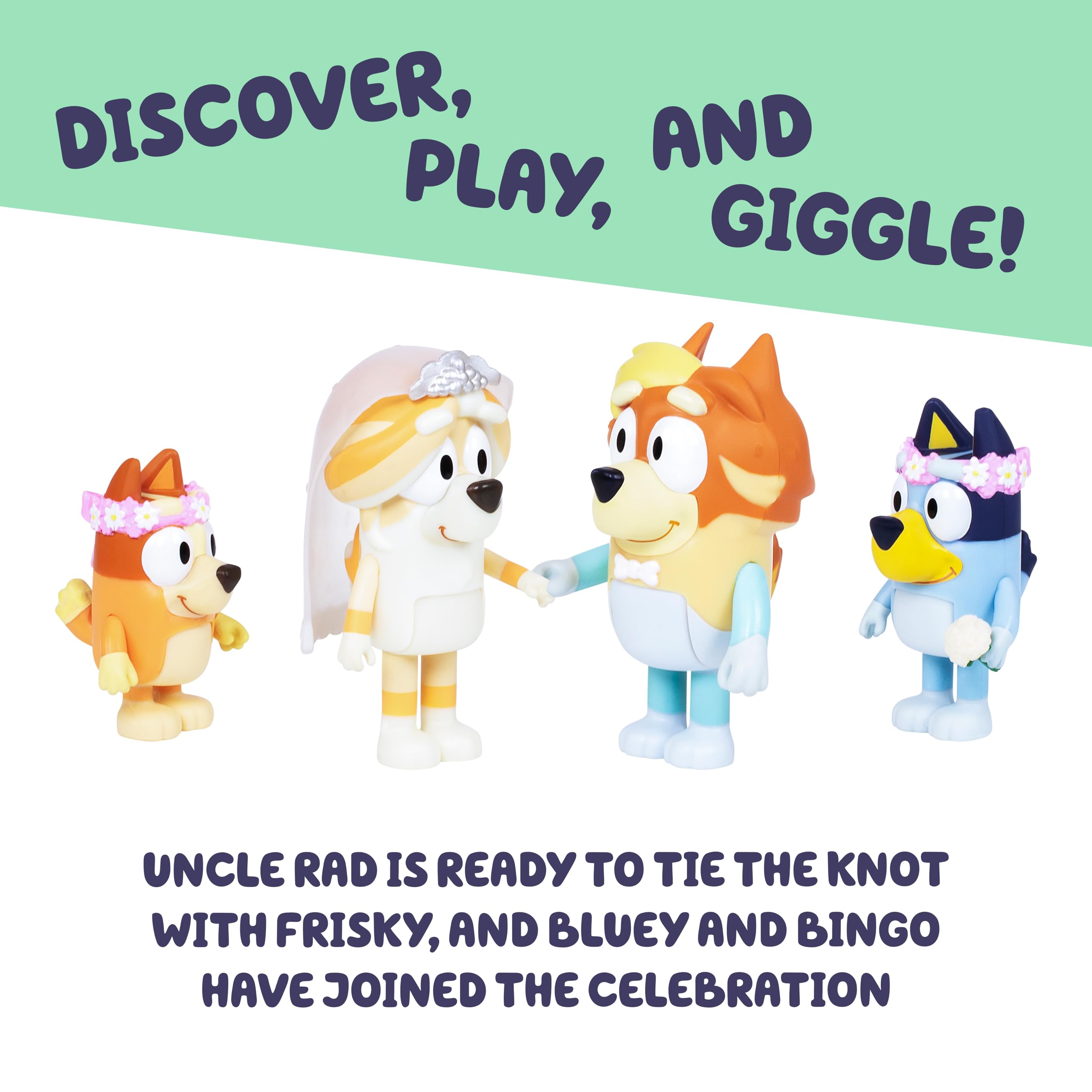 Bluey Figure 4-Pack Wedding Time | Includes Bluey, Bingo, Uncle Rad, Frisky | 3 Inches 3