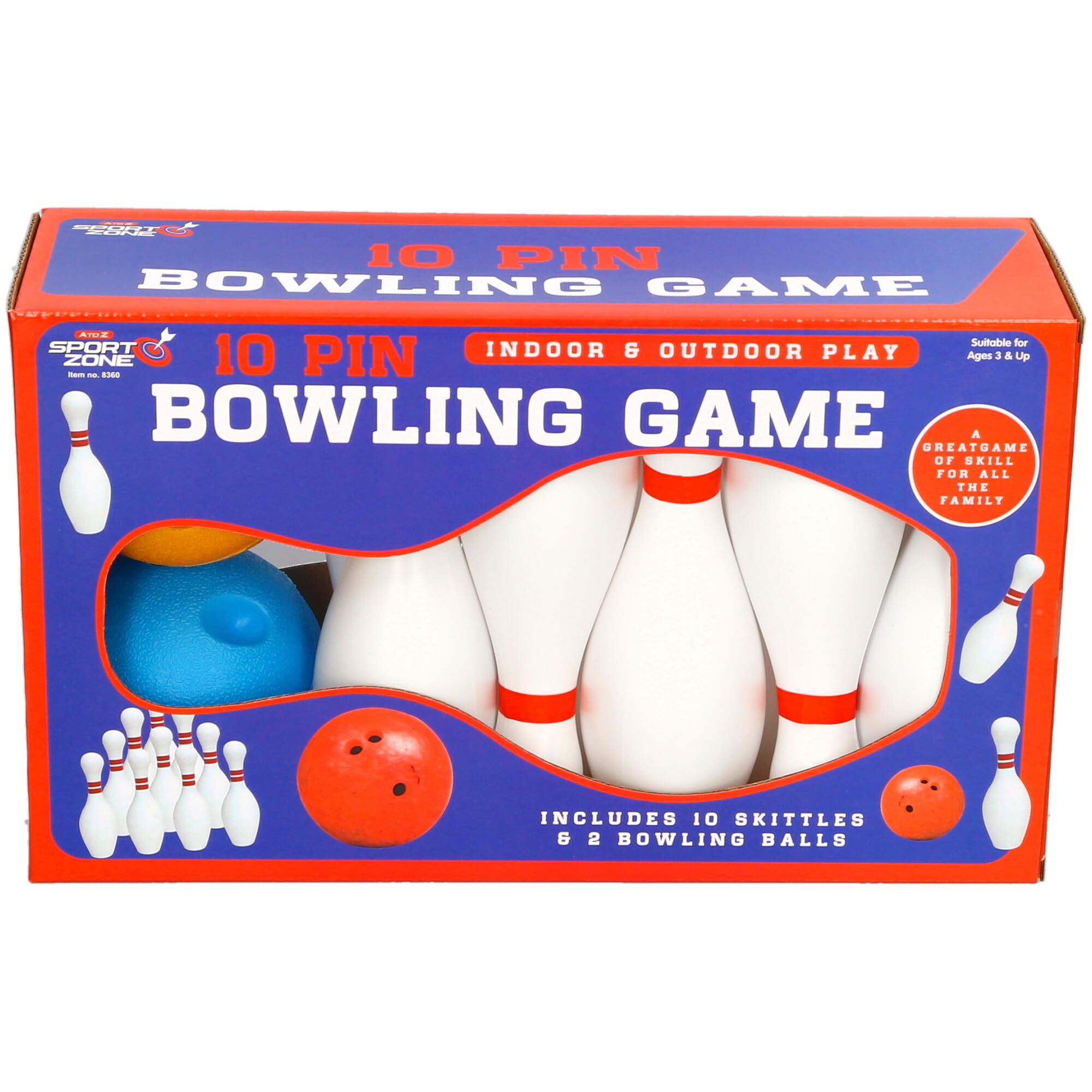 Atoz 8360 Bowling Game Set - Includes 10 Pins & 2 Balls | Plastic | Ages 3+