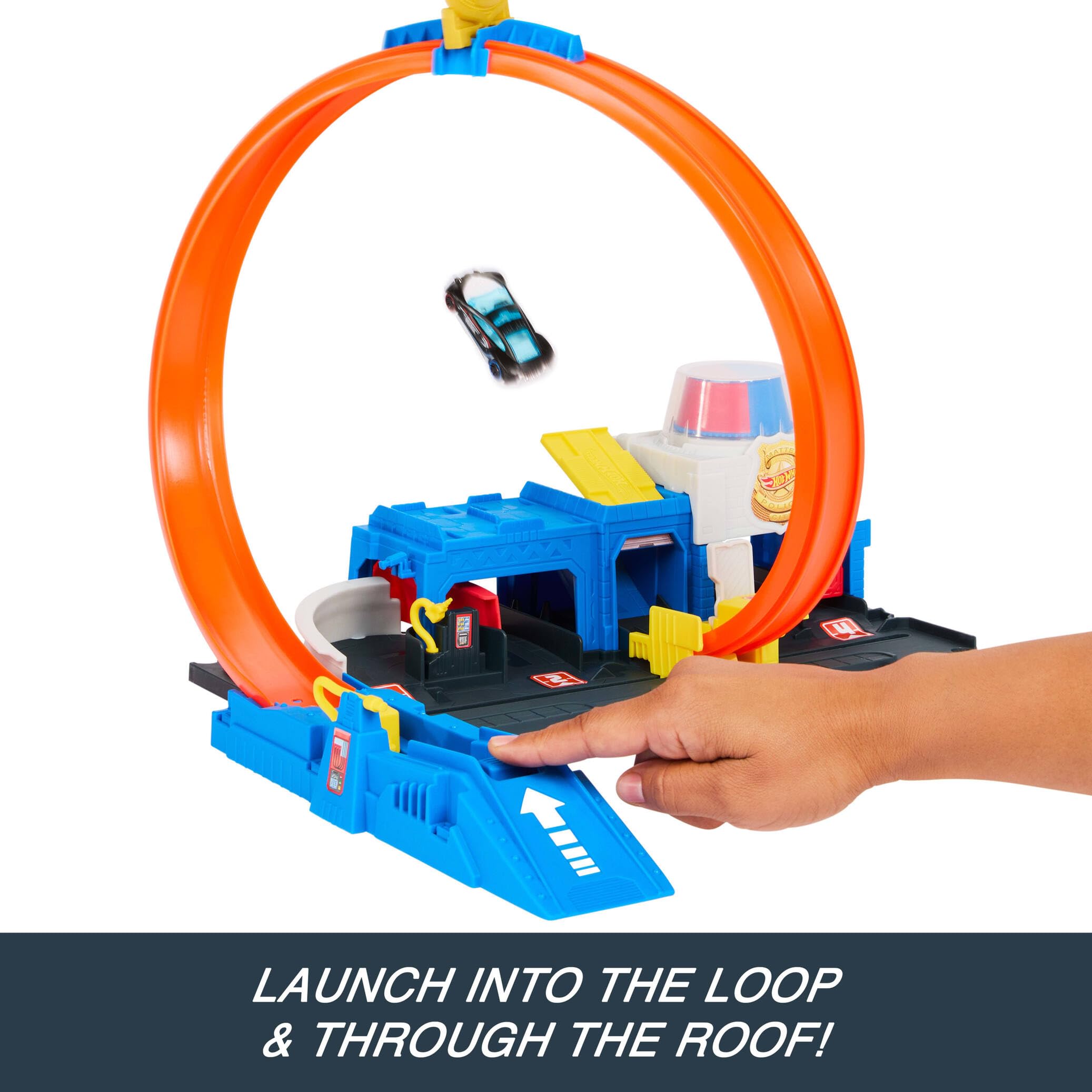 Hot Wheels Super Police Station Playset - Adjustable Loop Track | Includes 1:64 Scale Car | Model JBM71 3