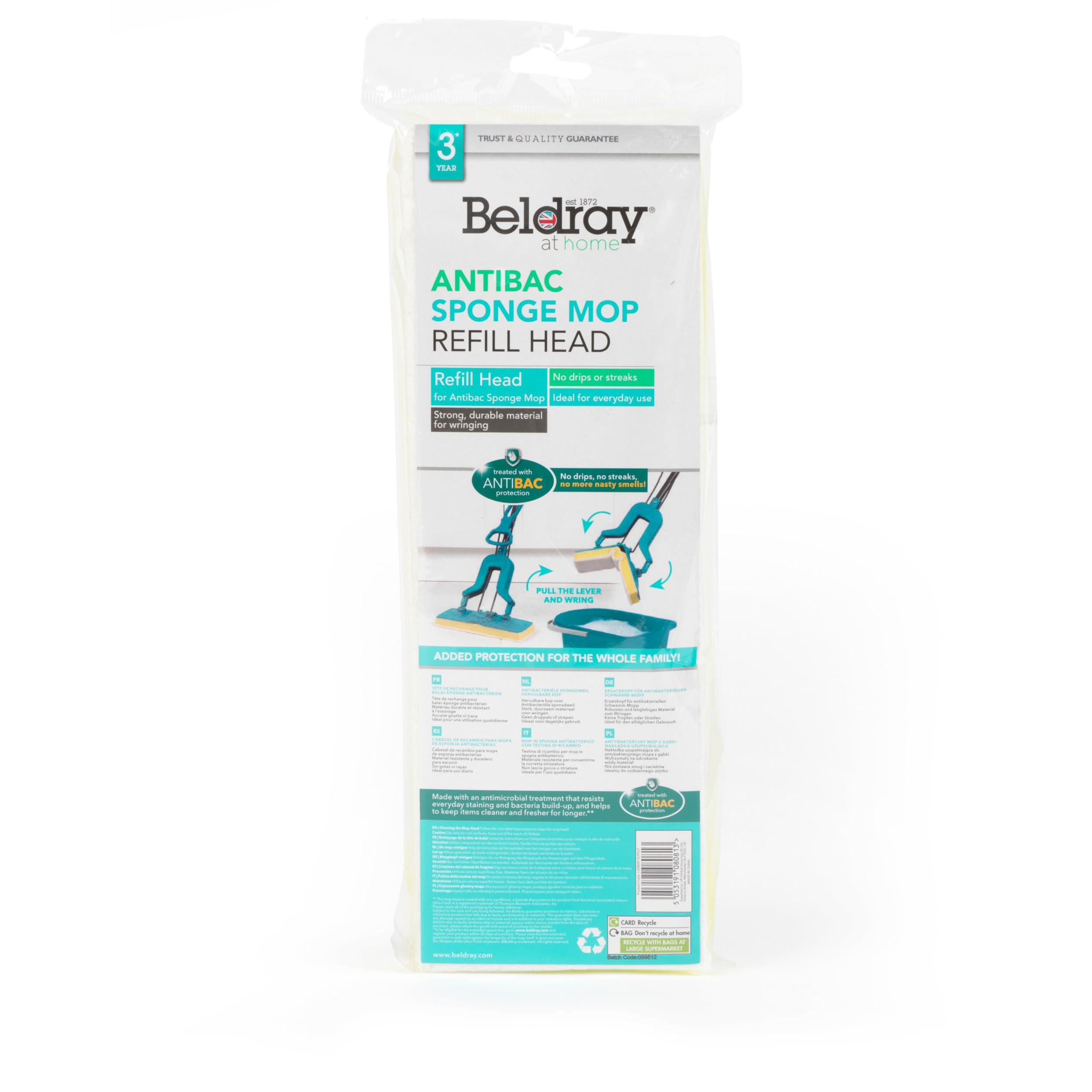Beldray Antibac Refill Head LA080813UFEU7 | Replacement Pad for Mop LA026477PK10UFEU | Grey/Blue