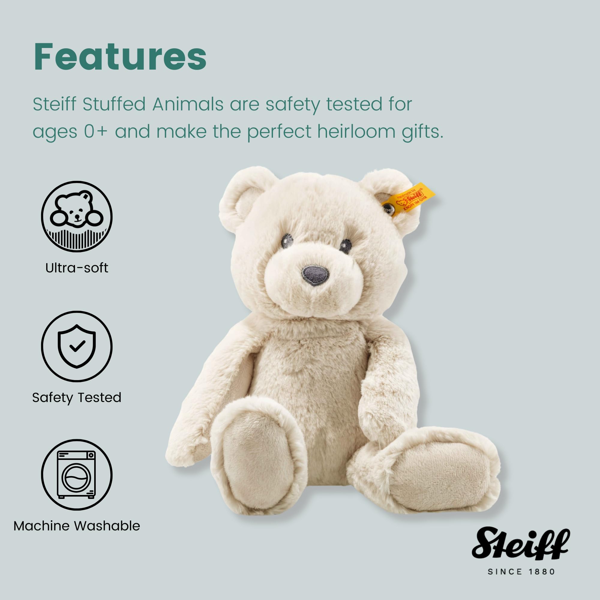 Steiff Bearzy Teddy Bear - Plush Soft Cuddly Friend for Babies, Beige 3