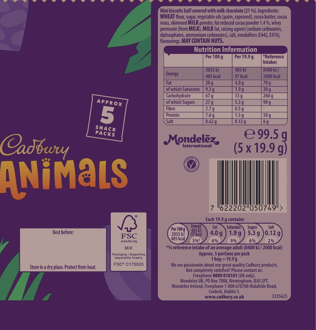 Cadbury Animals Mini Biscuits - Fun Animal Shaped Chocolate Dipped Biscuits, 99.5g
