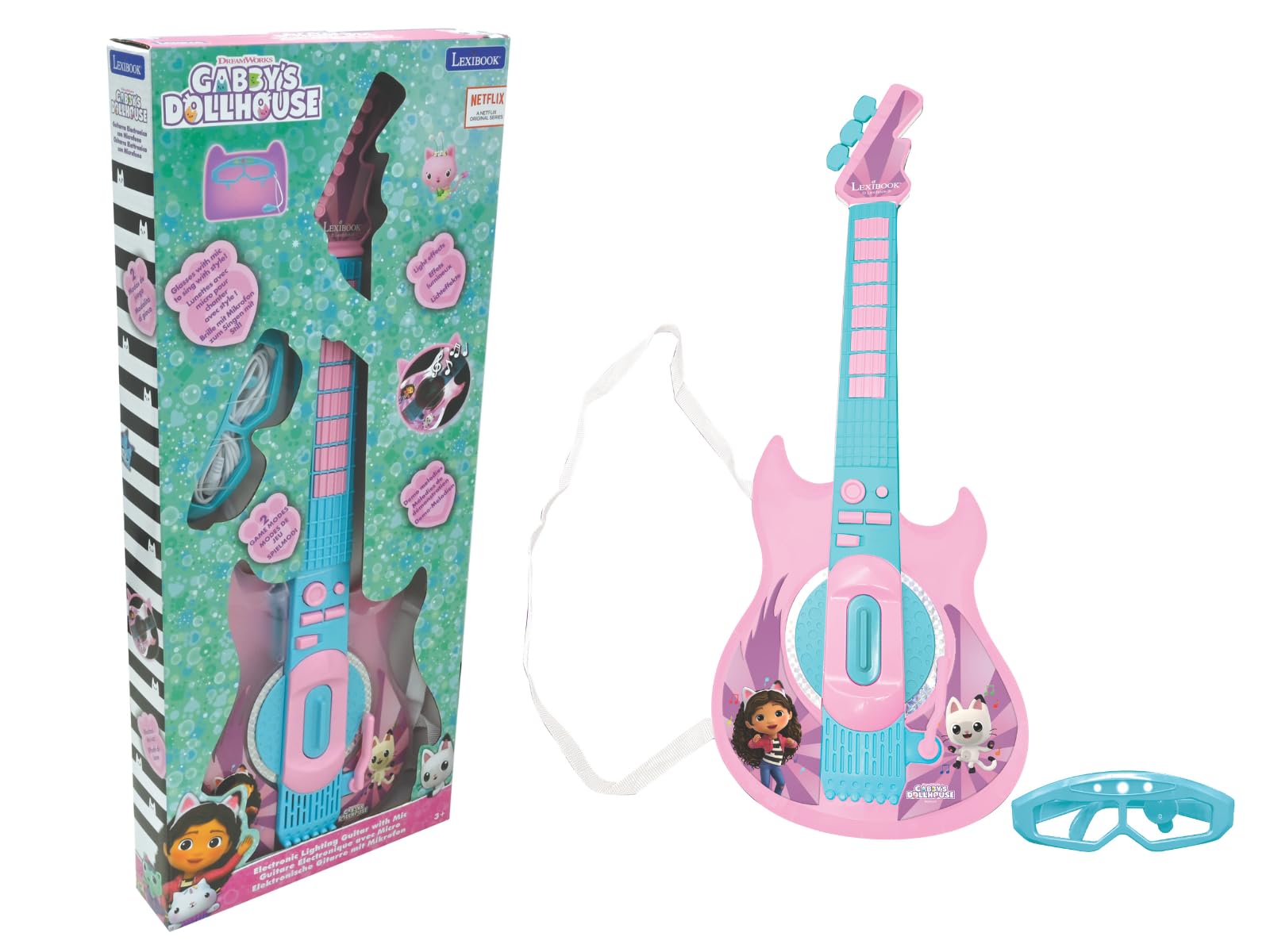 Lexibook Gabby's Dollhouse Electronic Guitar with Microphone & Glasses - Musical Toy for Kids