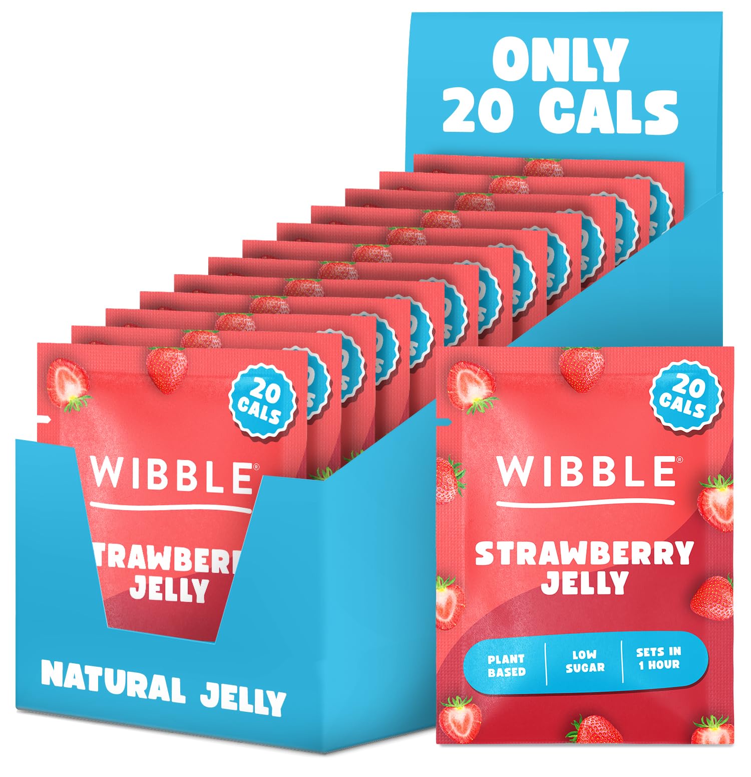 Wibble Strawberry Jelly Crystals, Plant-Based Low Sugar Jelly Powder, 12-Pack, Quick-Set Vegan Dessert 1