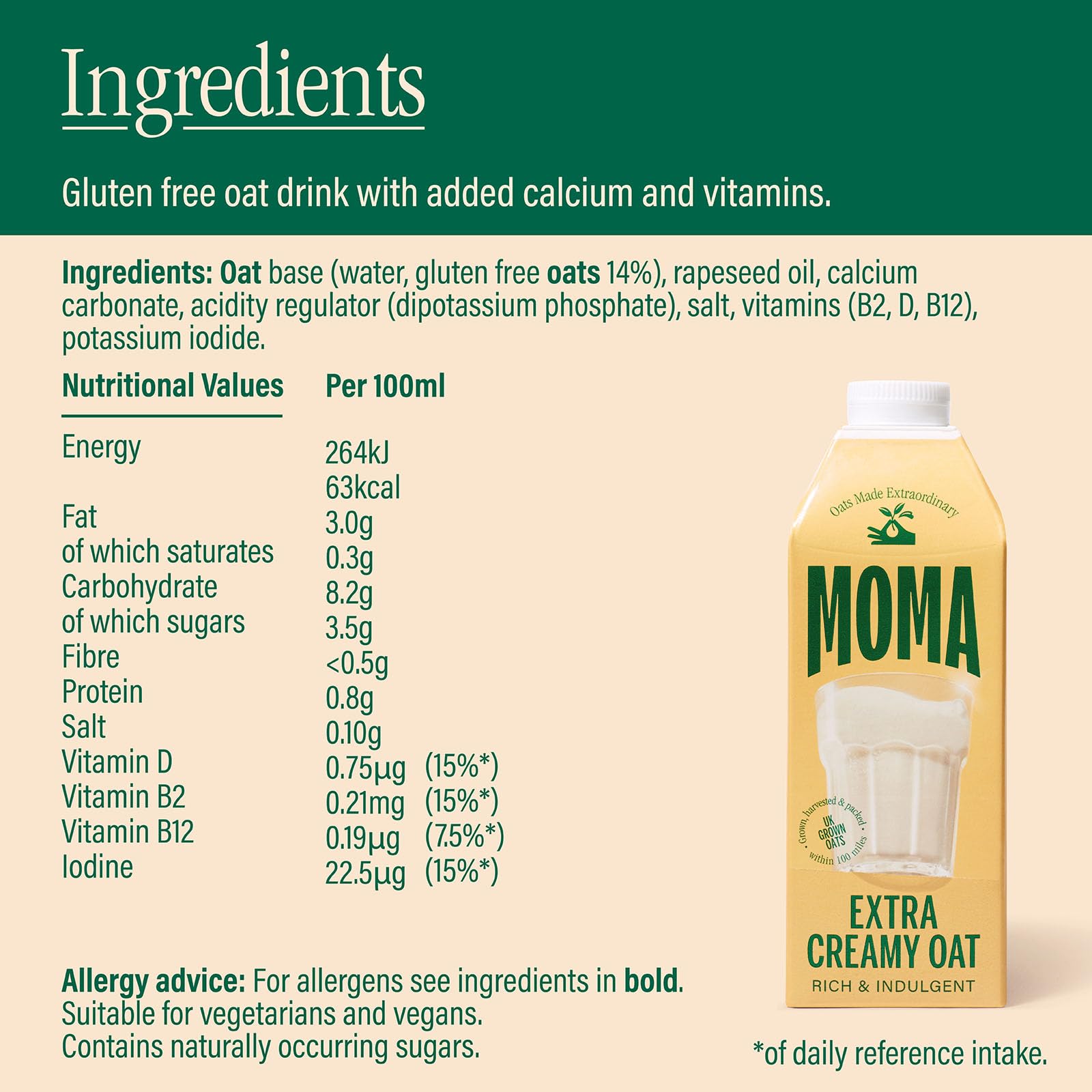 MOMA Extra Creamy Oat Drink - 750ml - 100% Plant-Based, Vegan, No Added Sugar 5