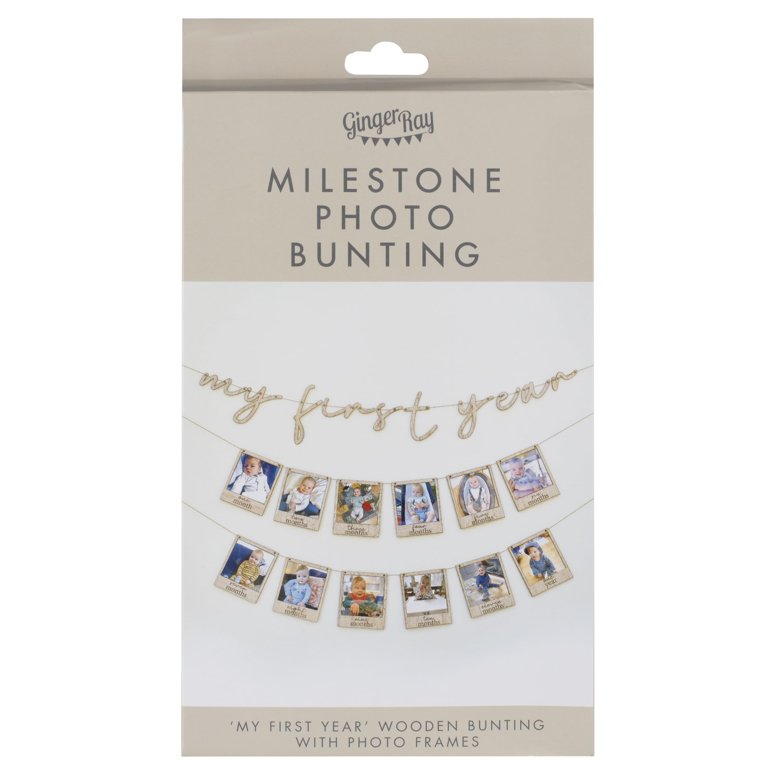 Ginger Ray My First Year Wooden Letter Bunting Garland - 12x Photo Frames with Pegs 10