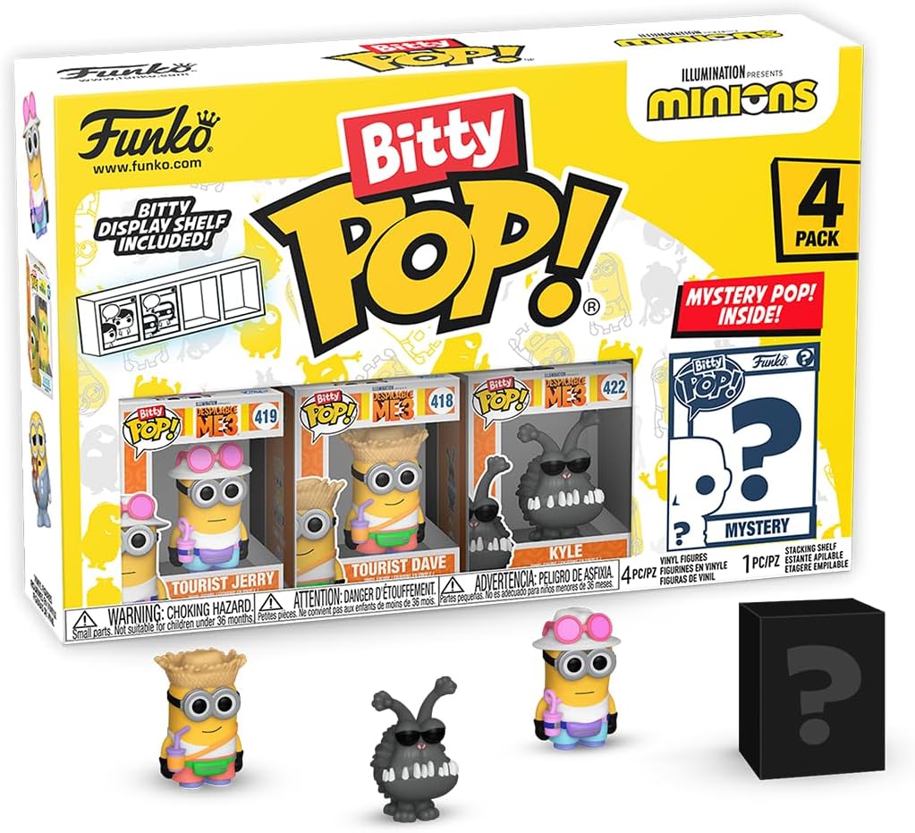 Funko Bitty POP! Minions - Tourist Dave, Tourist Jerry, Kyle & Mystery Mini Figure Vinyl Set (73038) 1