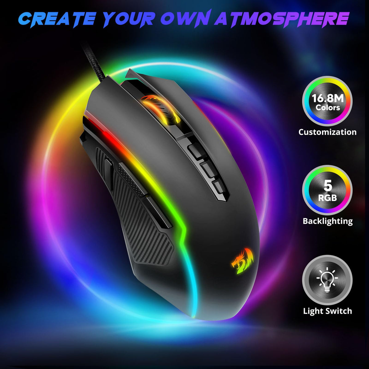 Redragon M910-K RGB Gaming Mouse - 9 Programmable Buttons, 8000 DPI