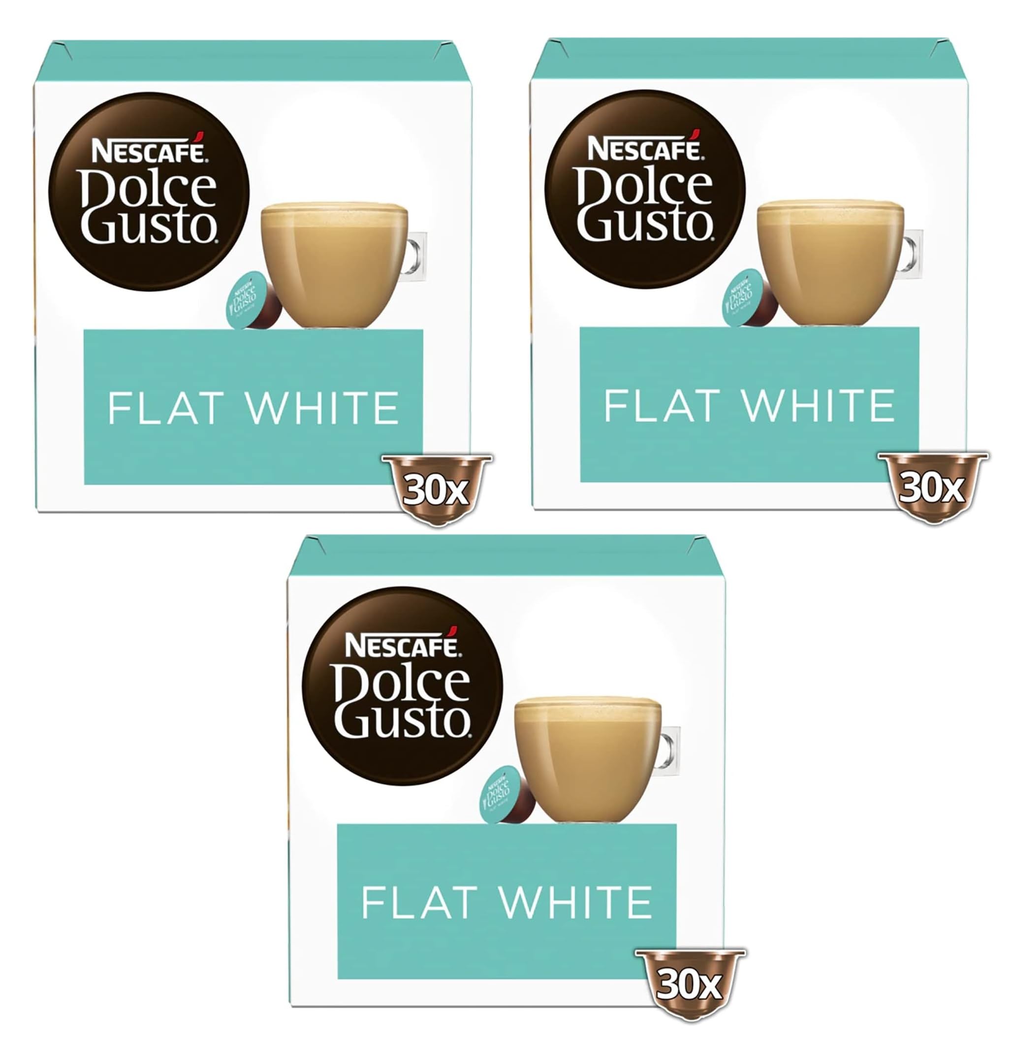 Nescafé Dolce Gusto Flat White Coffee Pods - Creamy Taste | 30 Count (Pack of 3) | 90 Pods Total