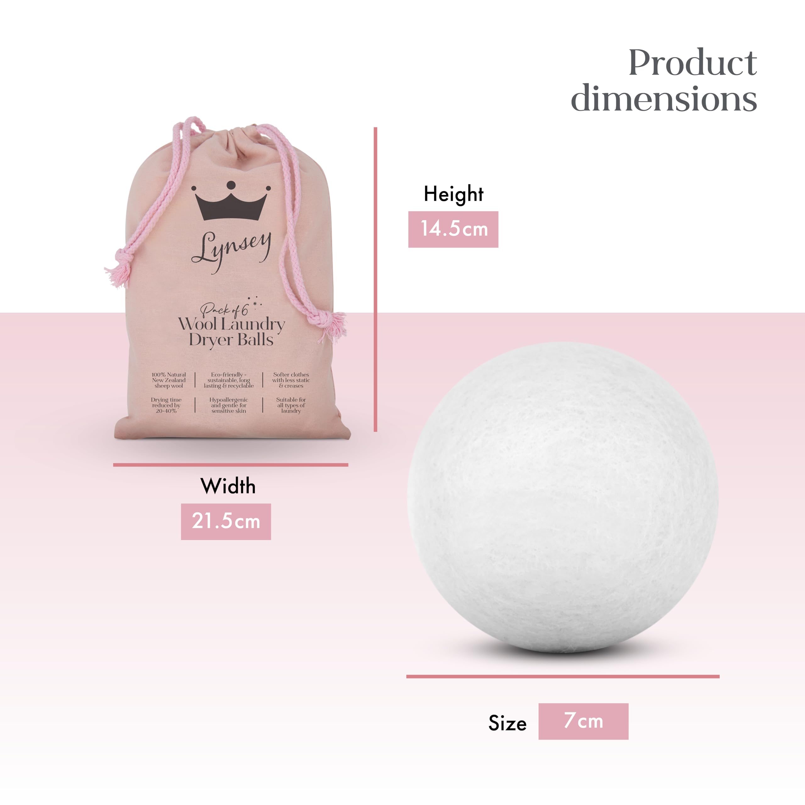 Swan - Queen of Clean 6 Natural Wool Dryer Balls in Drawstring Bag 2