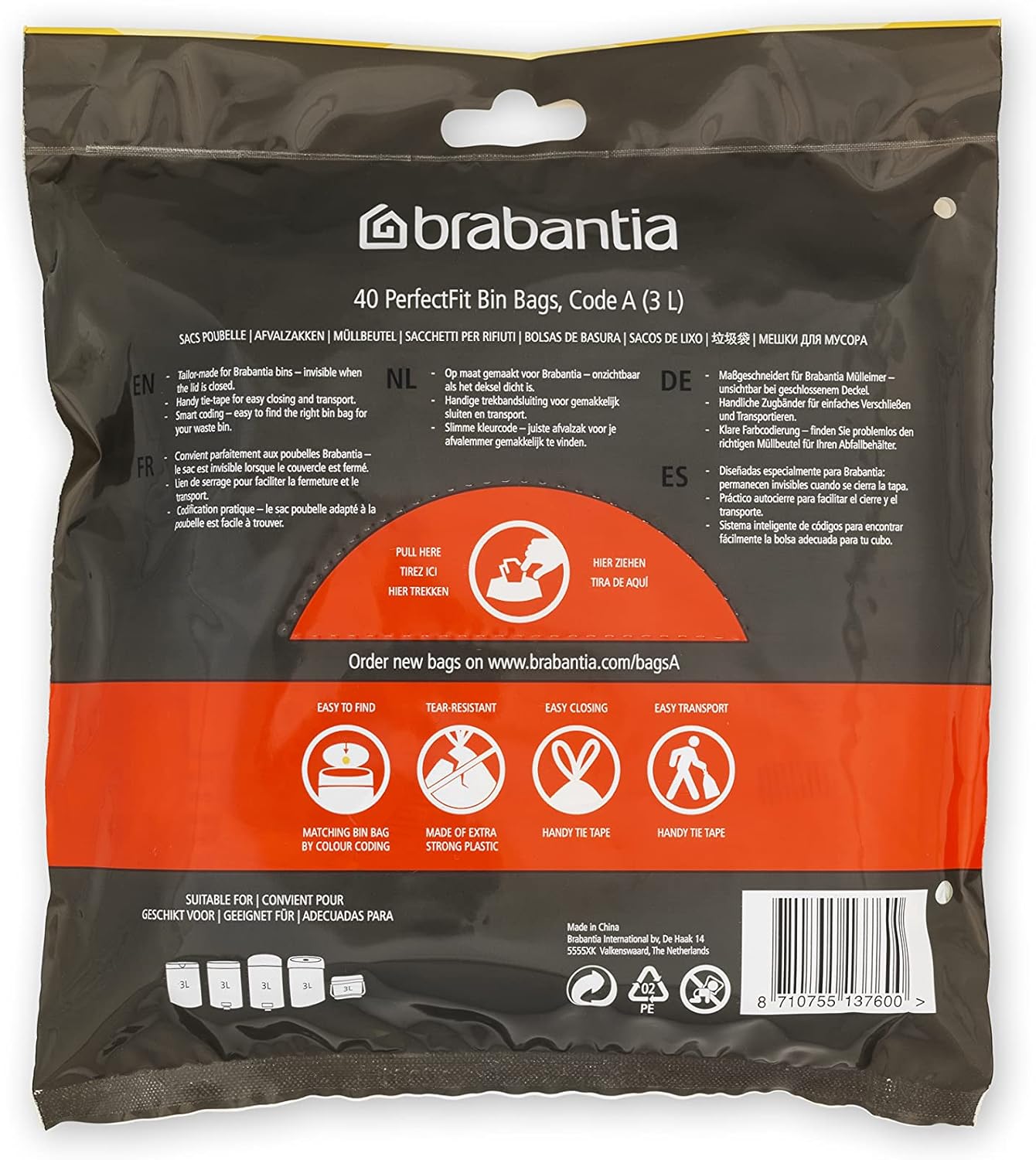 Brabantia - PerfectFit Bin Liners (Size A/3 Litre) Thick Plastic Trash Bags with Tie-Tape 6