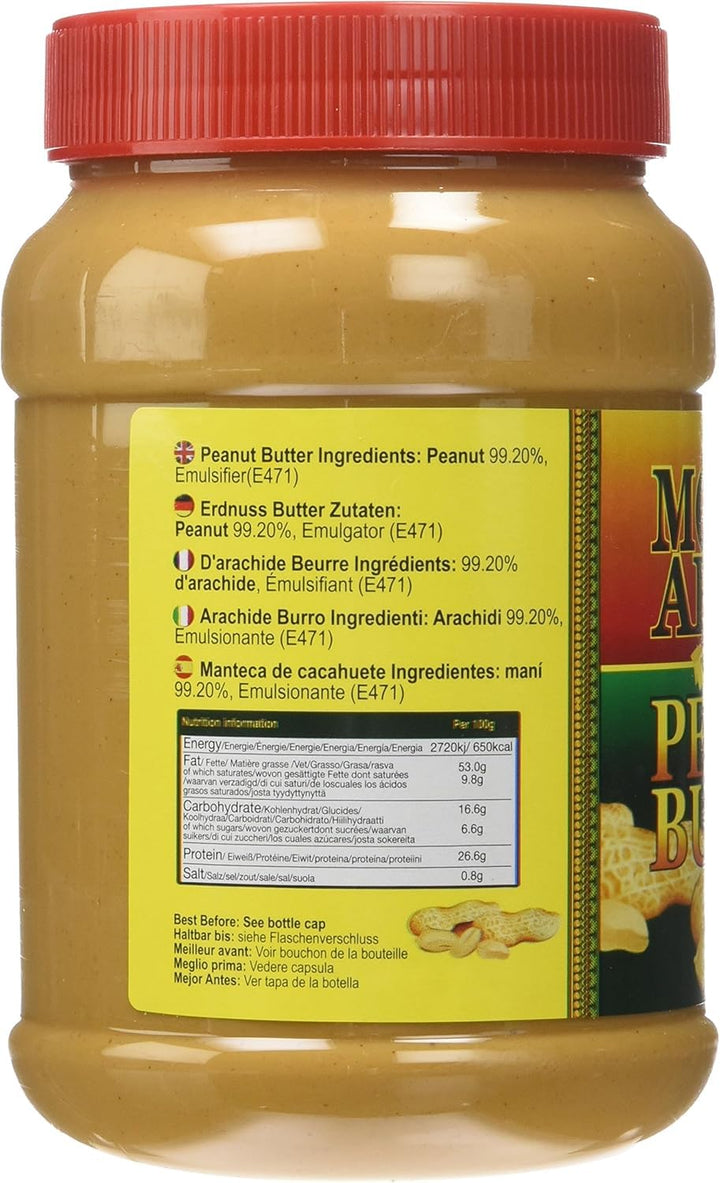 Mother Africa Peanut Butter Natural 1KG - Pure, No Additives, Rich African Flavor