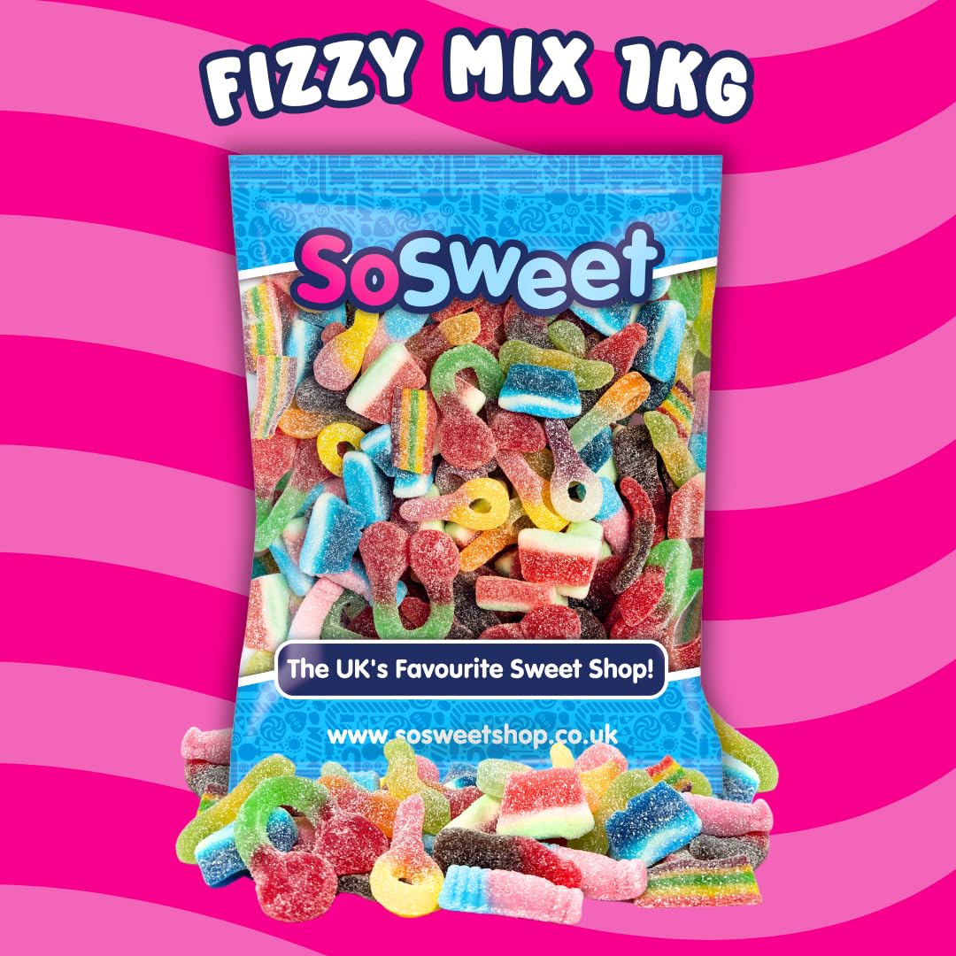 SoSweet Fizzy Sweet Mix – 1kg Tangy Pick & Mix Sweets | Sour Fruit Flavours, Party Candy, Sharing Treats