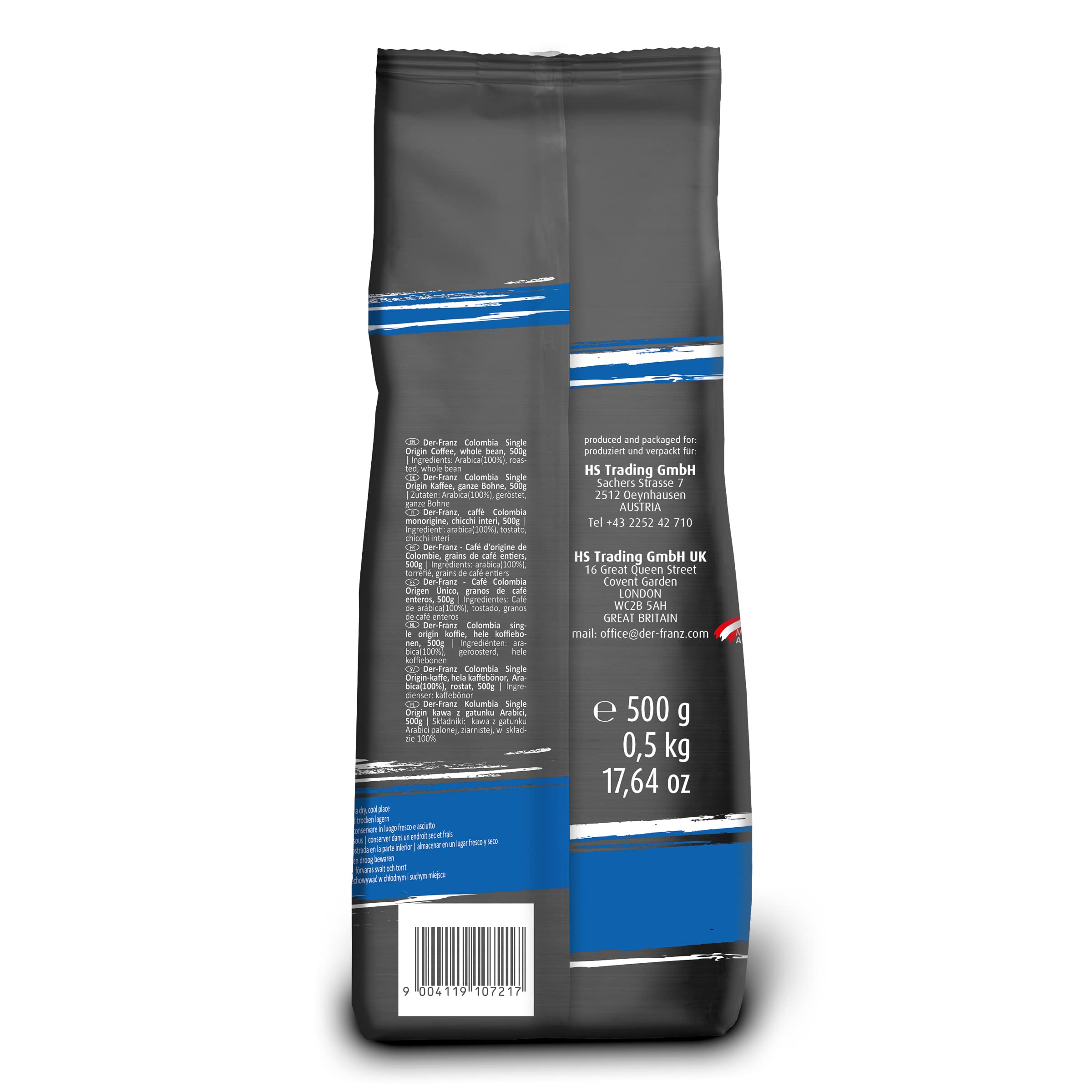 Der-Franz Colombia Single Origin Roasted Whole Coffee Beans - 3 x 500g Pack