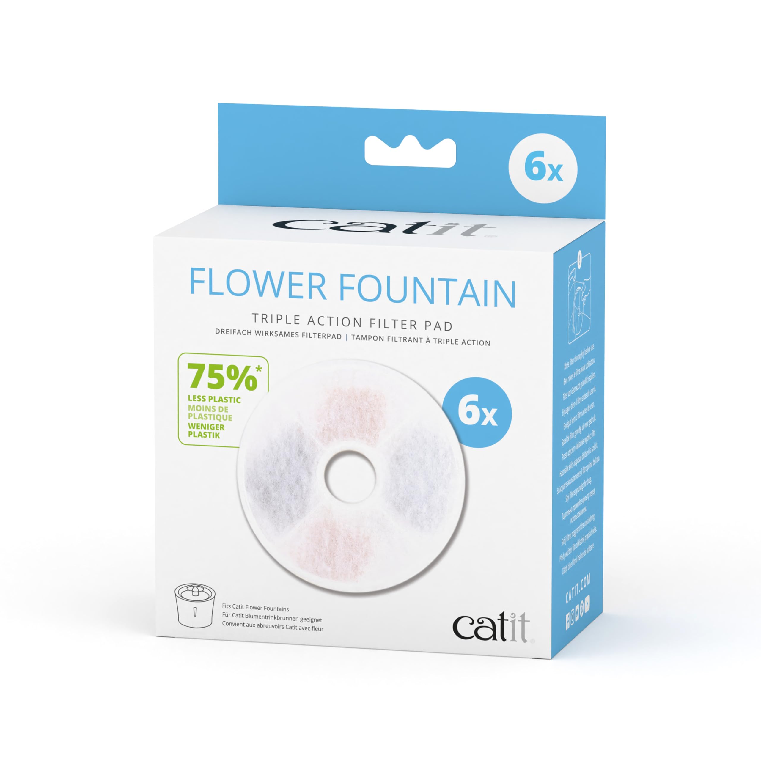Catit Genuine Flower Water Fountain Filter Cartridges - Triple Action Filtration, 6 Pack