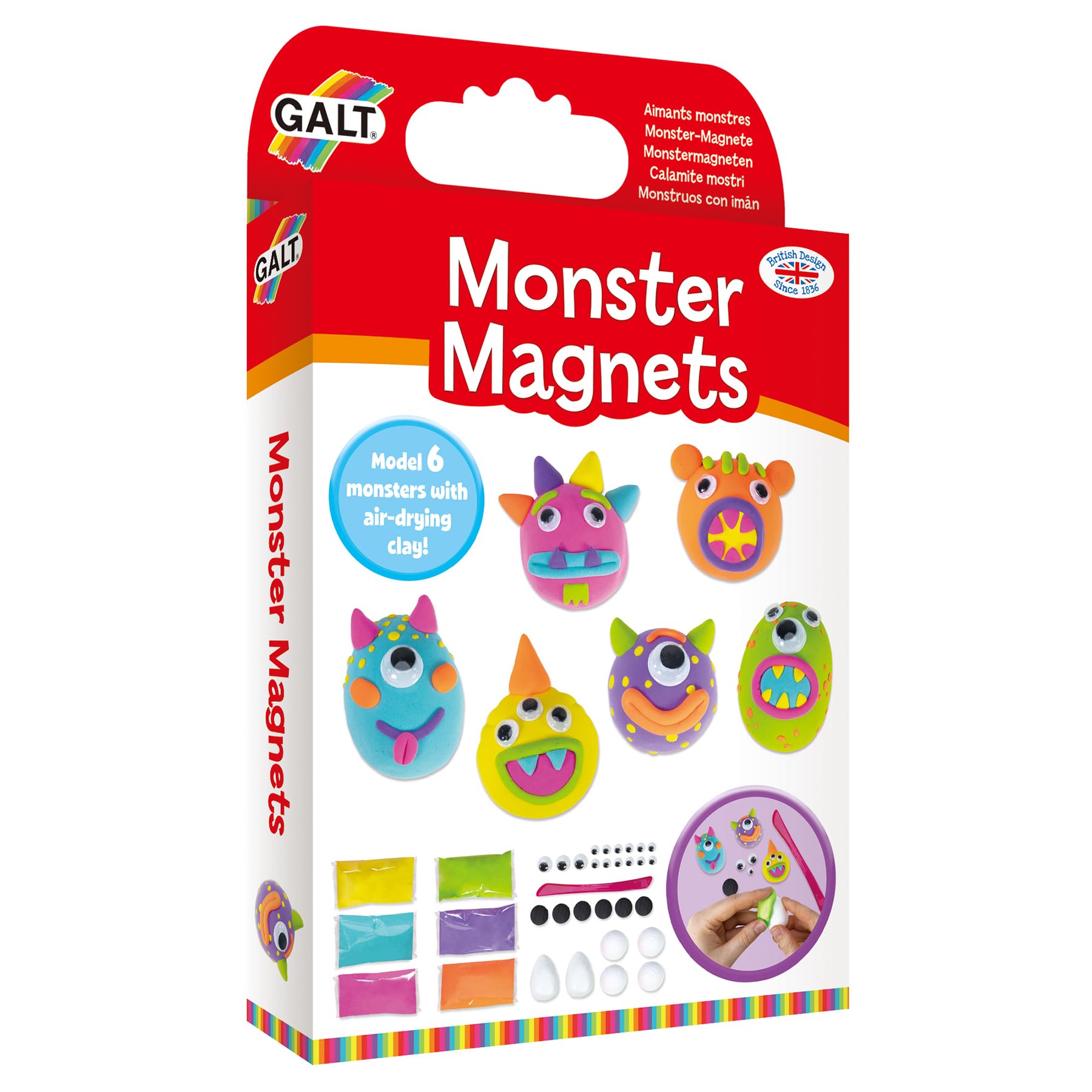 Galt Monster Magnets Kids Craft Set - Make 6 Magnets | Air-Drying Clay | Ages 6+