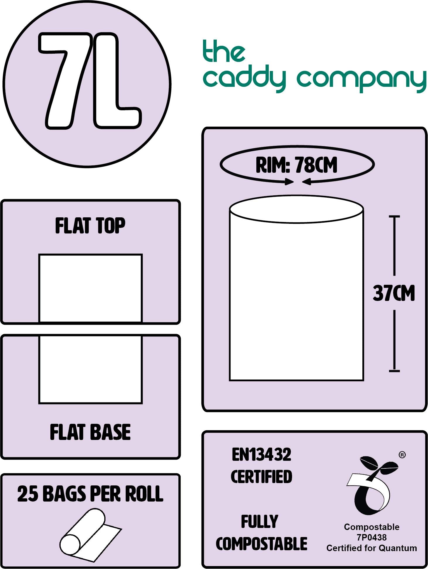 The Caddy Company 7 Litre Compostable Bin Liners - 150 Bags Total | Biodegradable & Certified