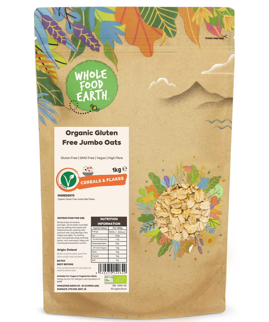 Wholefood Earth - Organic Gluten Free Jumbo Oats 1kg