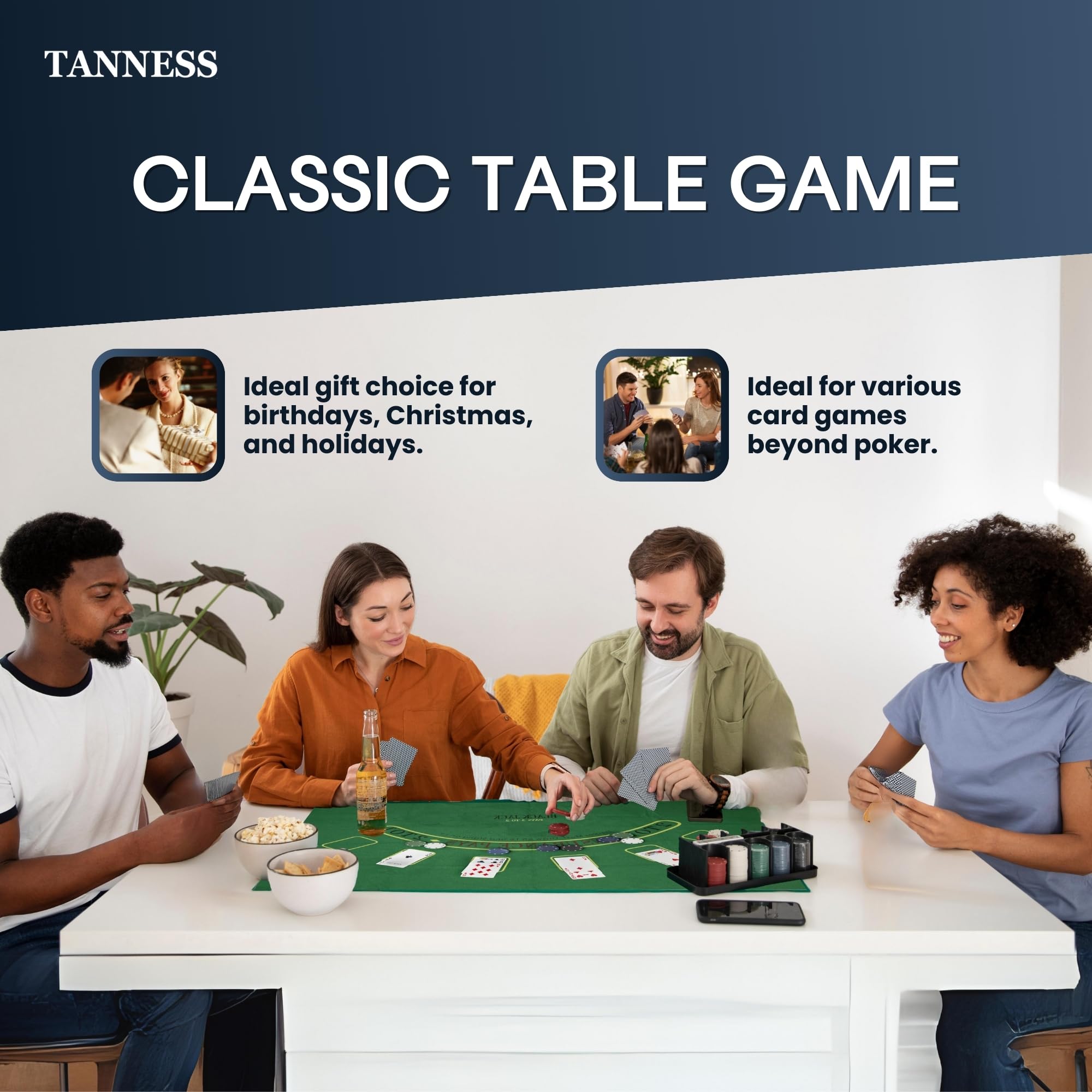 TANNESS 200 Pcs Poker Set - Non-Denominated Chips, Metal Case, Includes Dice & Cards 7