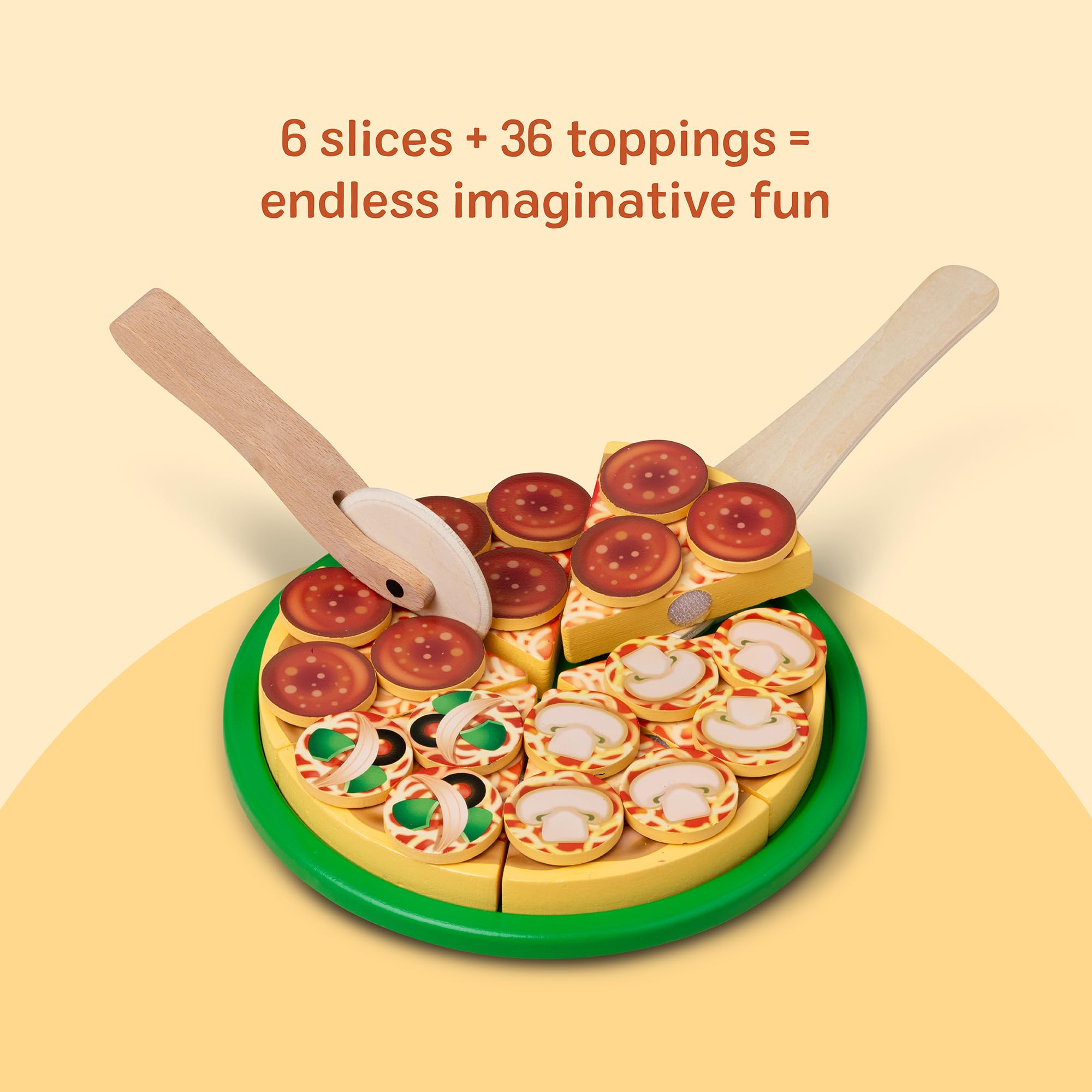 Melissa & Doug Wooden Pizza Set - Sliceable Play Food with 50+ Toppings | Ages 3+ 9