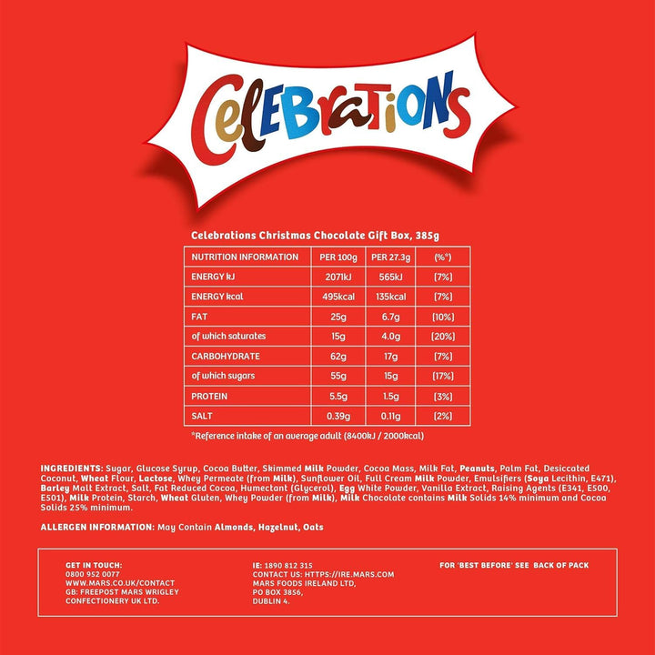 Celebrations Milk Chocolate Gift Box of Mini Chocolates & Biscuit Bars - 385g