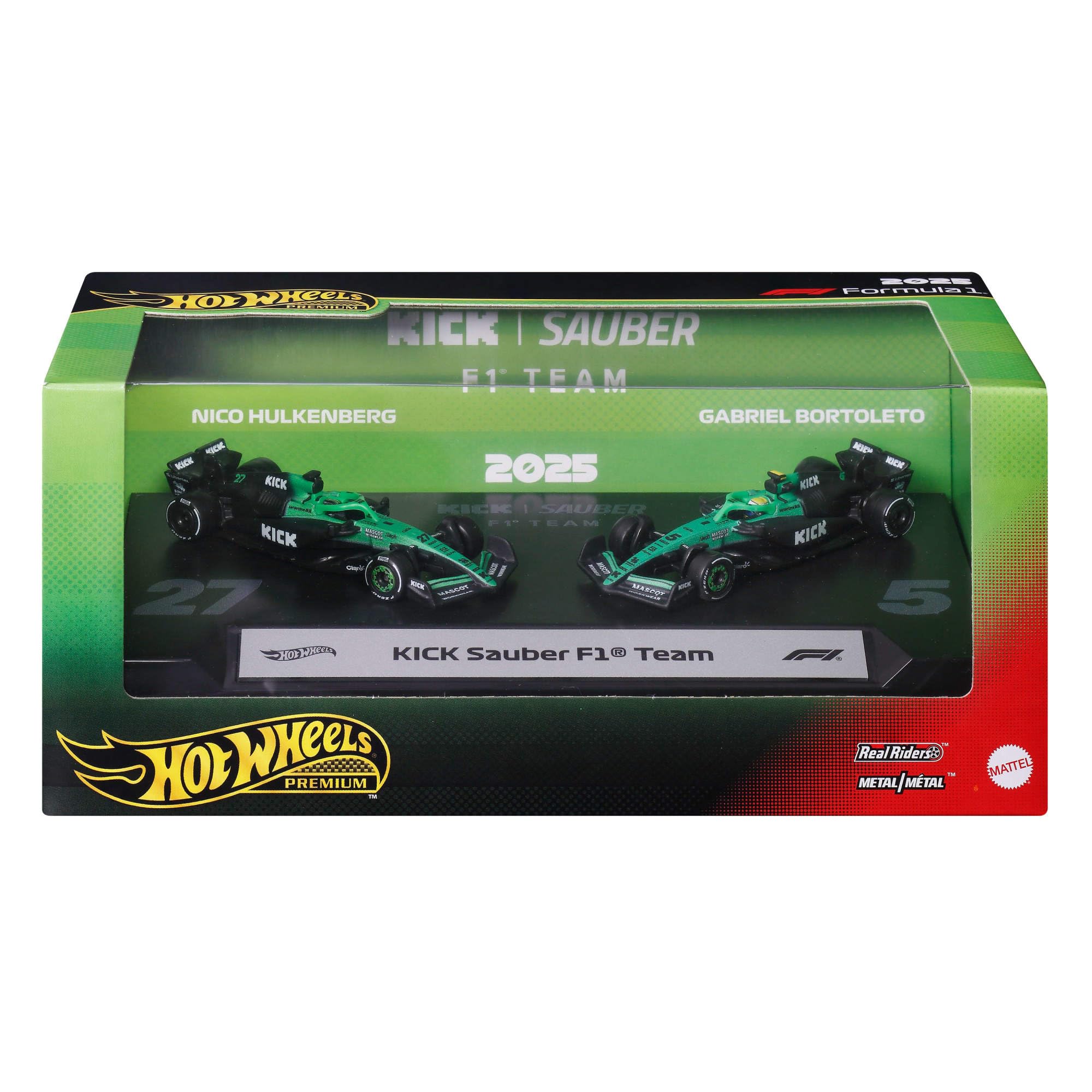 Hot Wheels Premium Formula 1 KICK Sauber F1 2-Pack | 1:64 Scale Die-Cast | Hulkenberg & Bortoleto