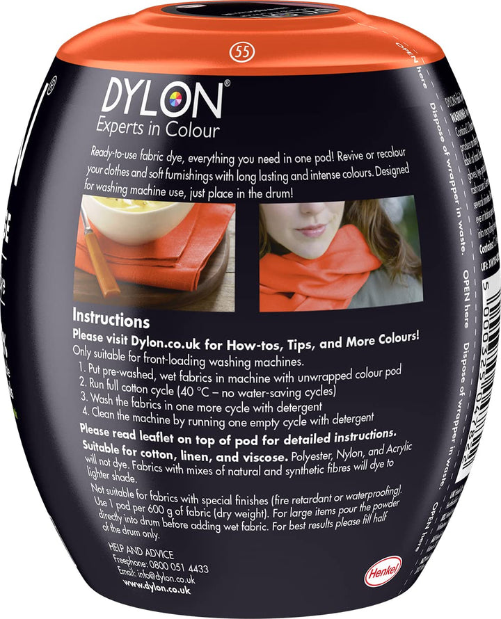 DYLON Washing Machine Fabric Dye Pod for Clothes & Soft Furnishings – Fresh Orange, 350g