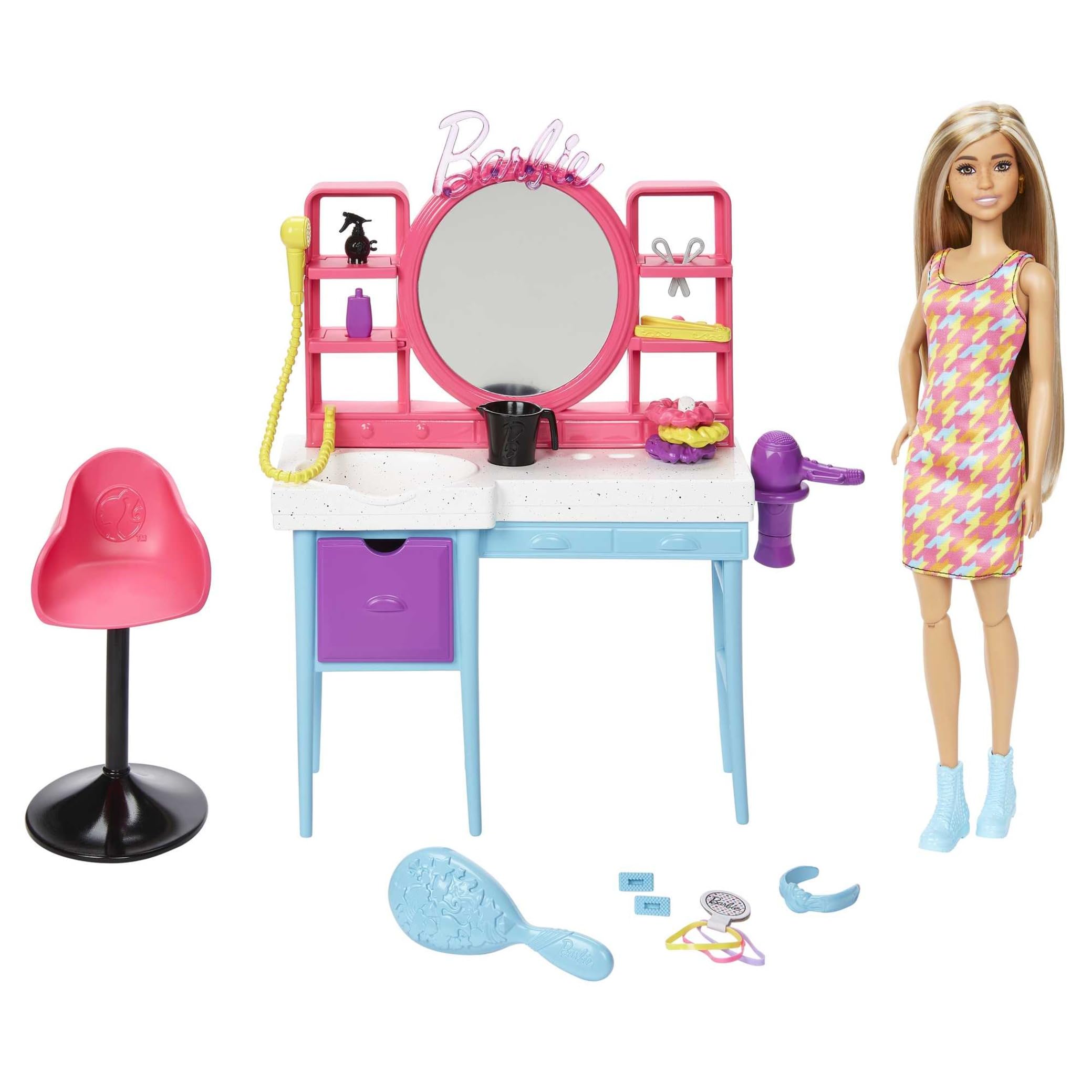 Barbie Doll and Hair Salon Playset - Color-Change Hair | 15+ Accessories | Ages 3+
