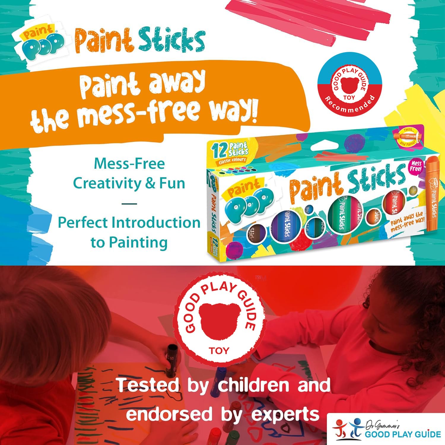 Paint Pop Paint Sticks for Kids - 12 Pack Assorted Colours | Twist & Paint Action 2