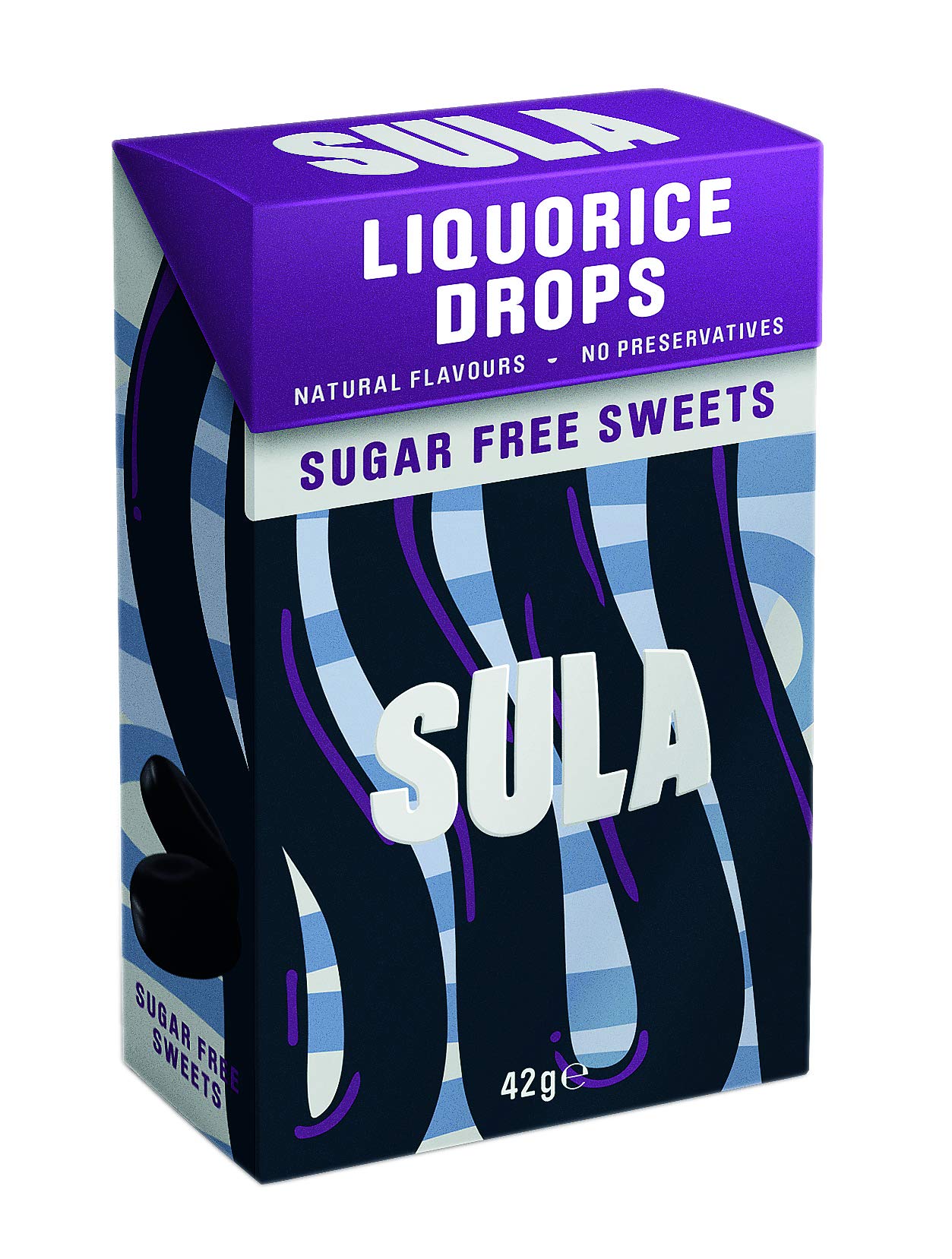 Sula Sugar Free Liquorice Drops Boiled Sweets - 14 Pack, 42 g Each