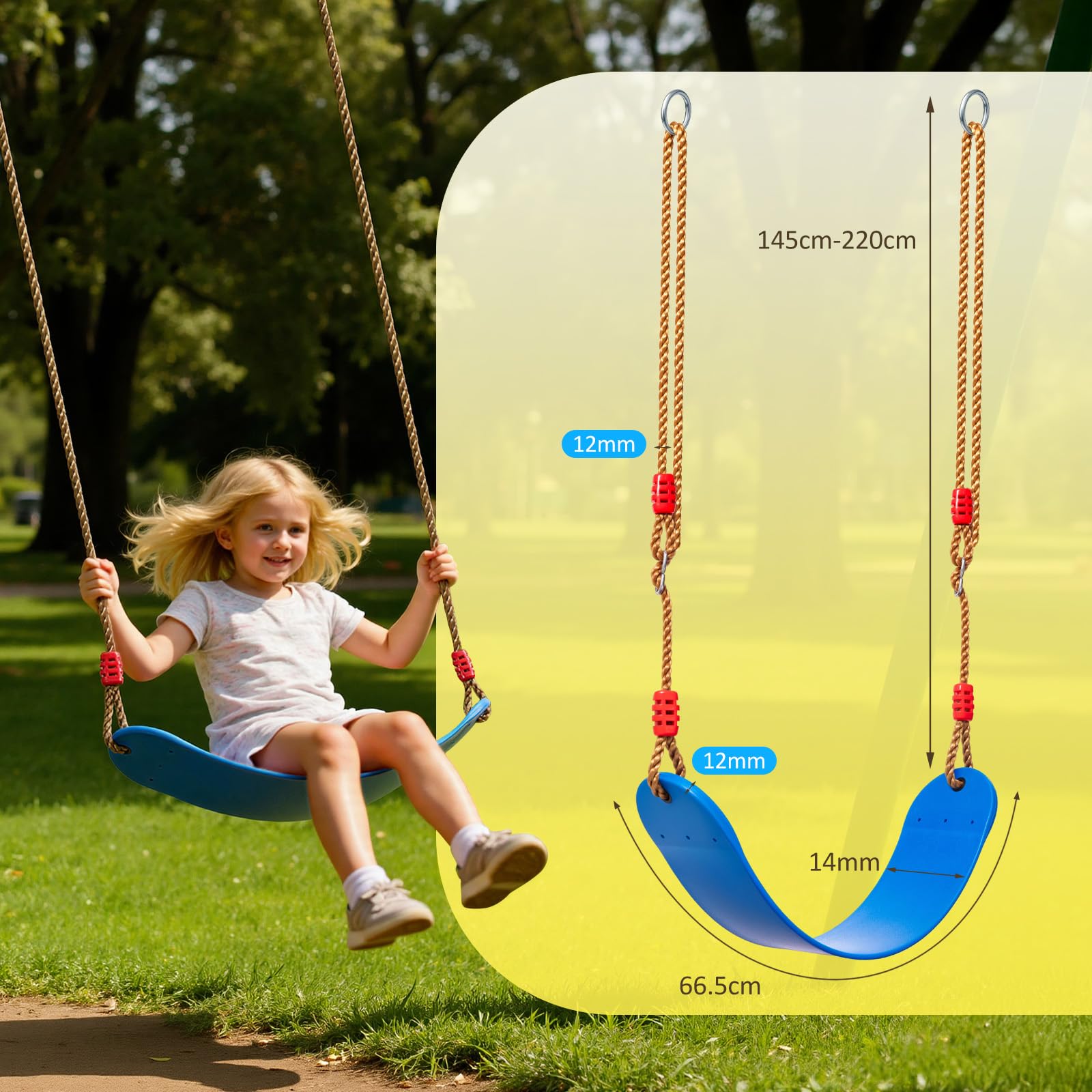 EXTSUD Outdoor Swing Seat - EVA Soft Rocking Chair | Adjustable 145-220cm Ropes | 150kg Load Capacity | Blue 3
