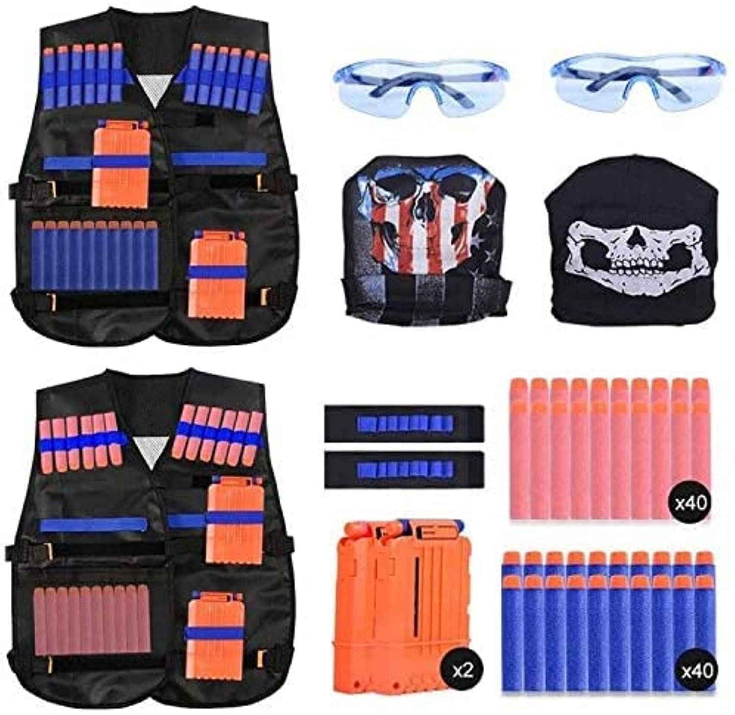 EXTSUD Kids Tactical Vest Set (2 Pack) with 80 Refill Darts, 2 Masks, 2 Glasses, 2 Clips, 2 Wrist Bands 1