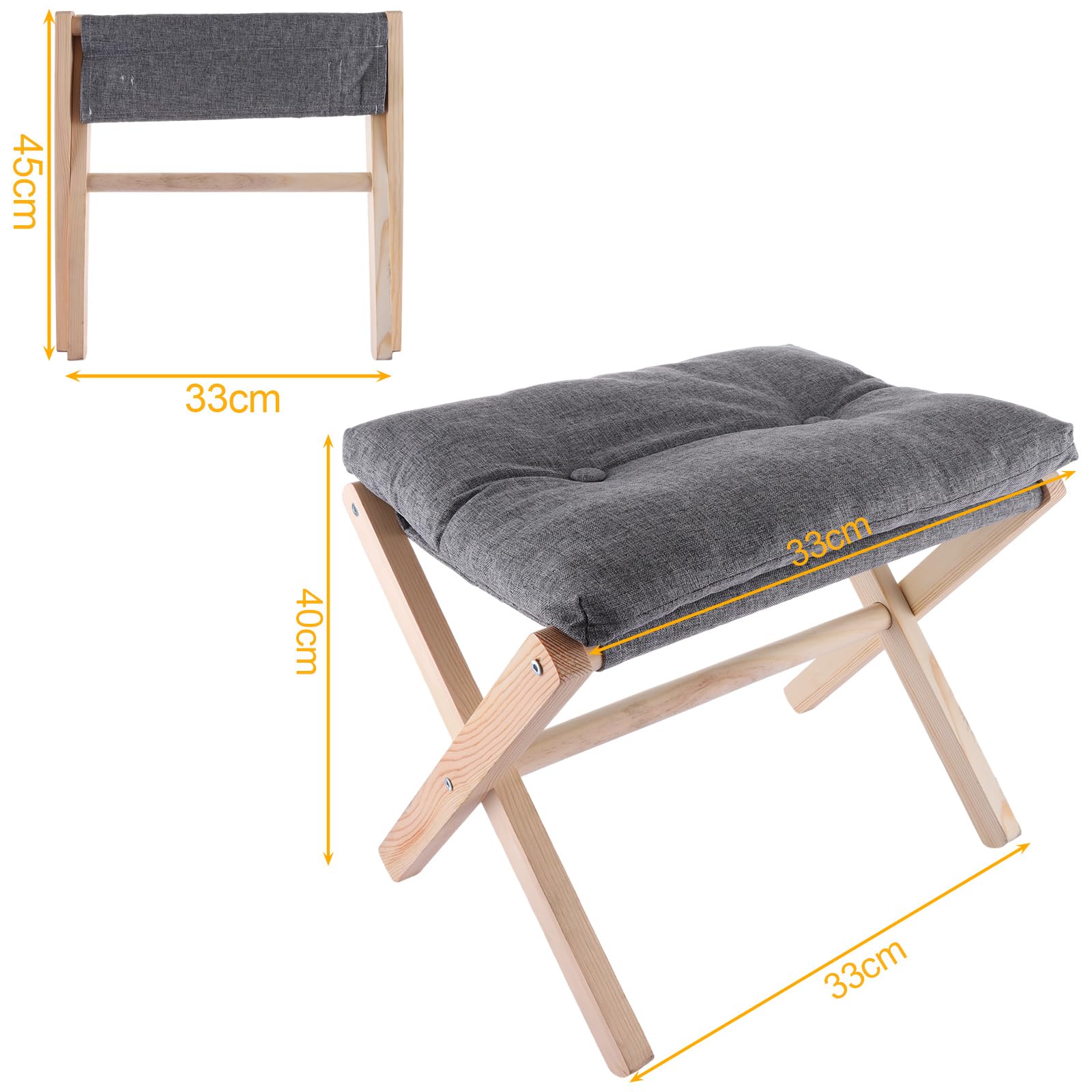 ASelected 40 cm Folding Footrest Stool - Wood Footstool for Living Room, Bedroom, Office 9