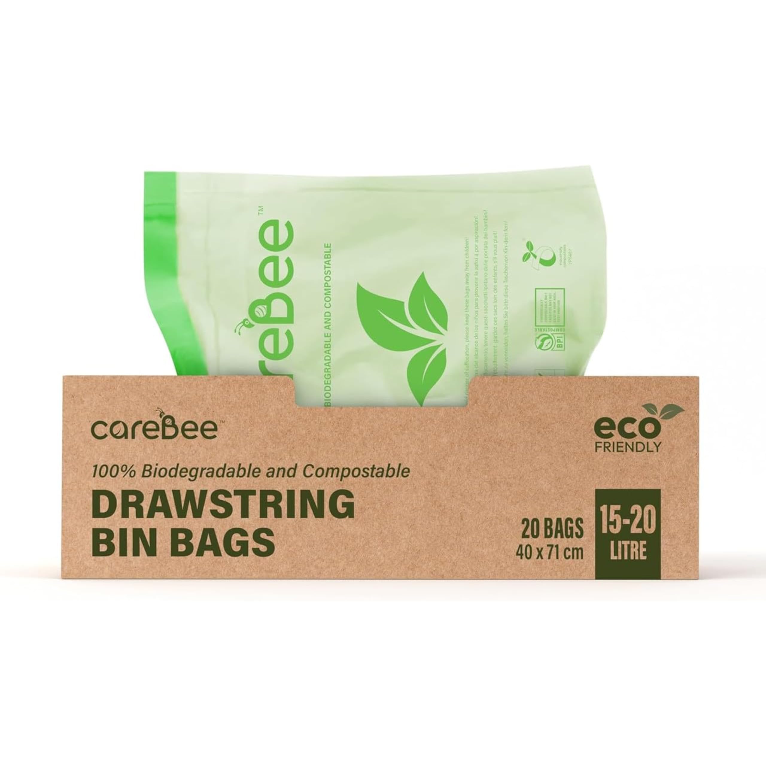CareBee Heavy Duty Drawstring Bin Bags | 15-20L Capacity | Pack of 20 1
